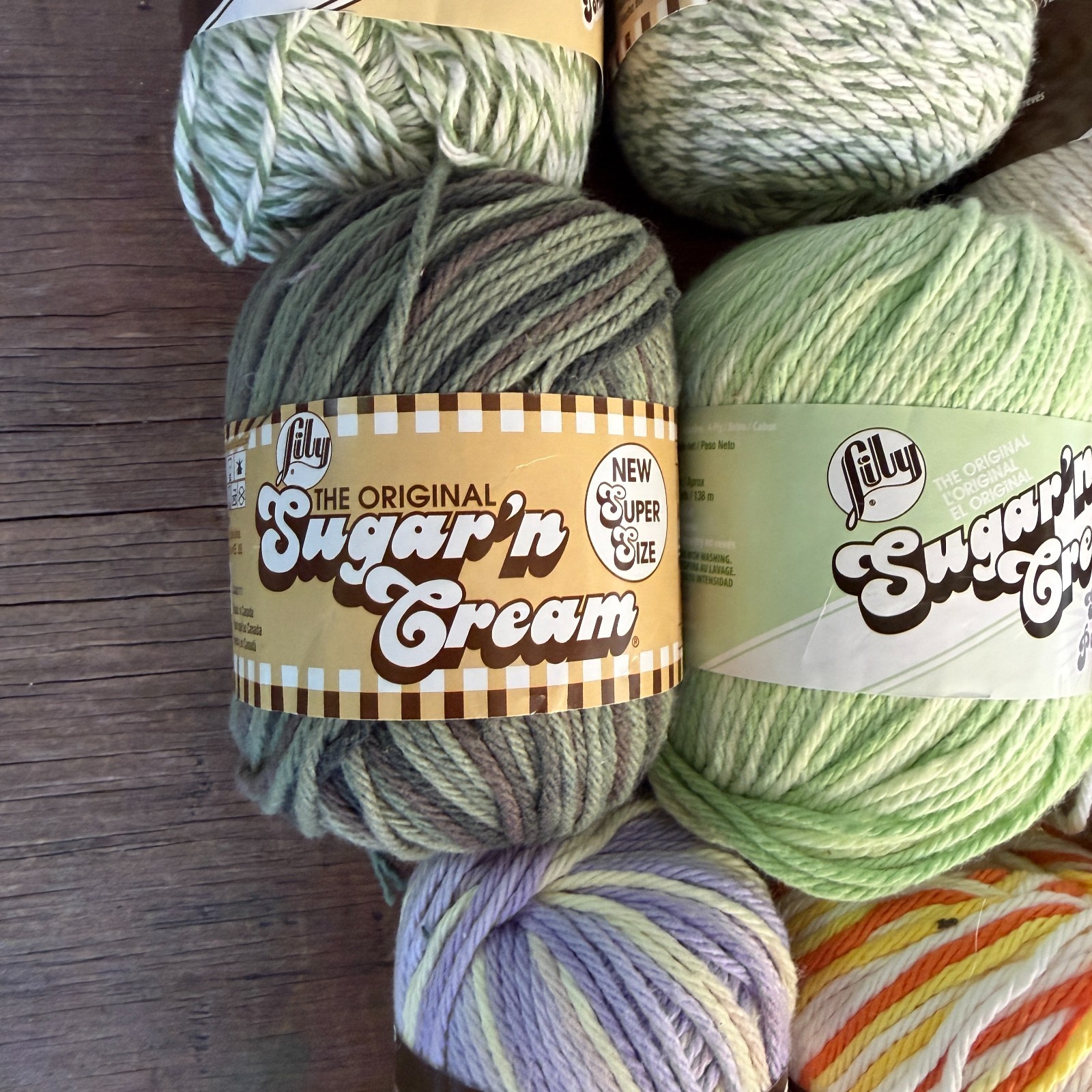 12 Skiens Yarn Lily Sugar and Cream Assorted Colors , Stripes Twist