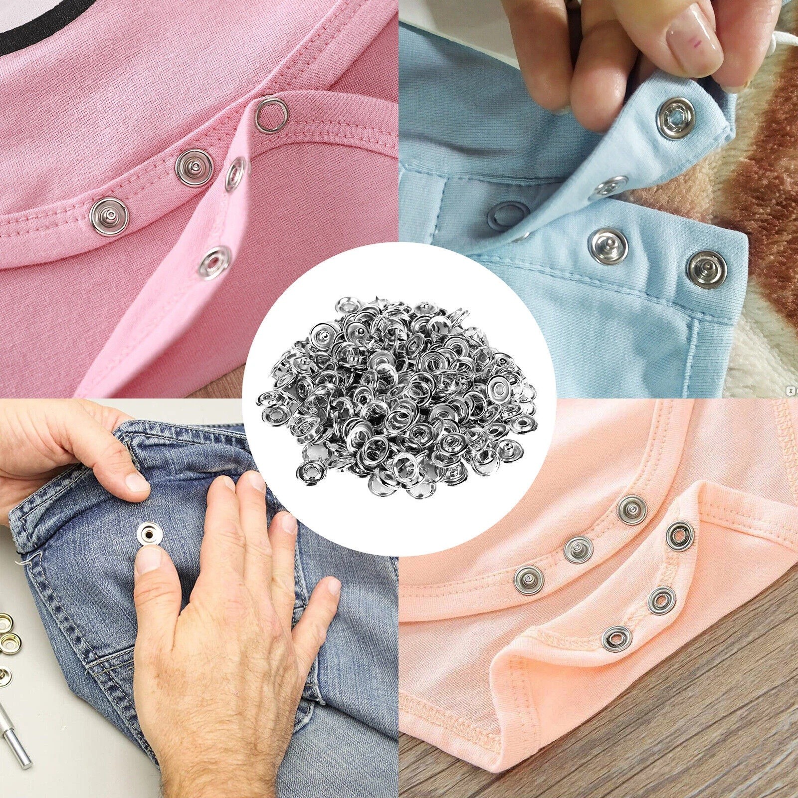 100 Pcs Snap Fastener Kit 9.5mm Press Studs with Pliers for Fabric Craft Clothes