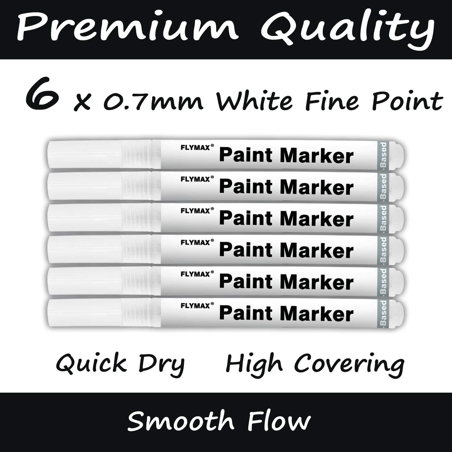 Acrylic White Paint Pen, 6 Pack 0.7Mm Permanent Marker for Wood Rock Plastic
