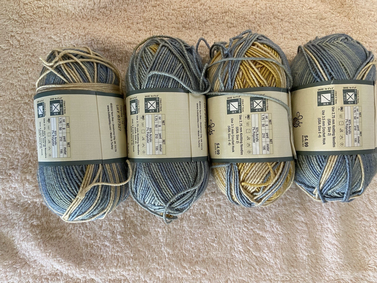 Yarn Bee Cozy Toes Sock Yarn Super Fine 75/25 Wool Nylon Blue Tan Lot 4