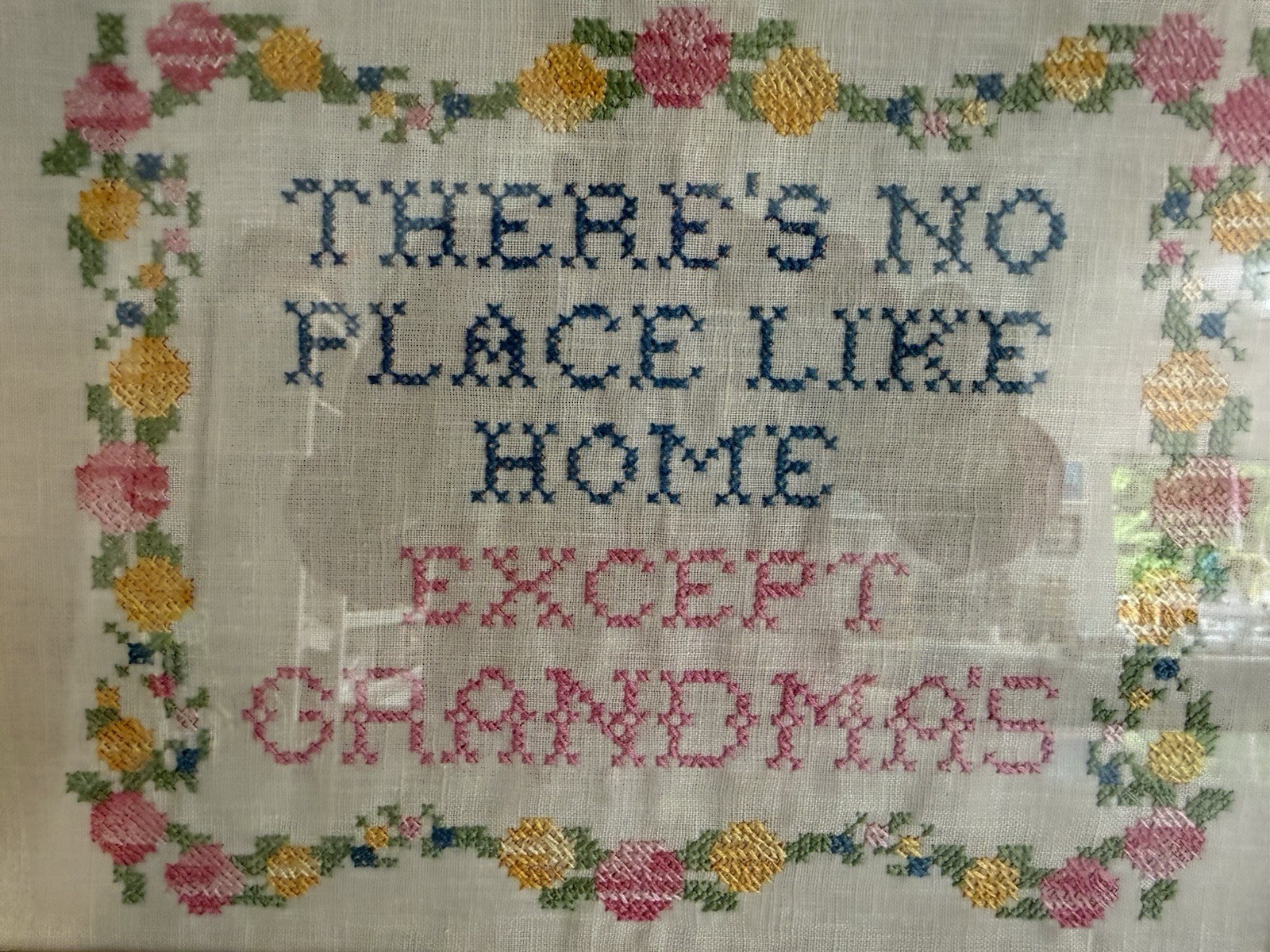 “THERE’S NO PLACE LIKE HOME EXCEPT GRANDMA’S” Framed Finished Cross Stitch