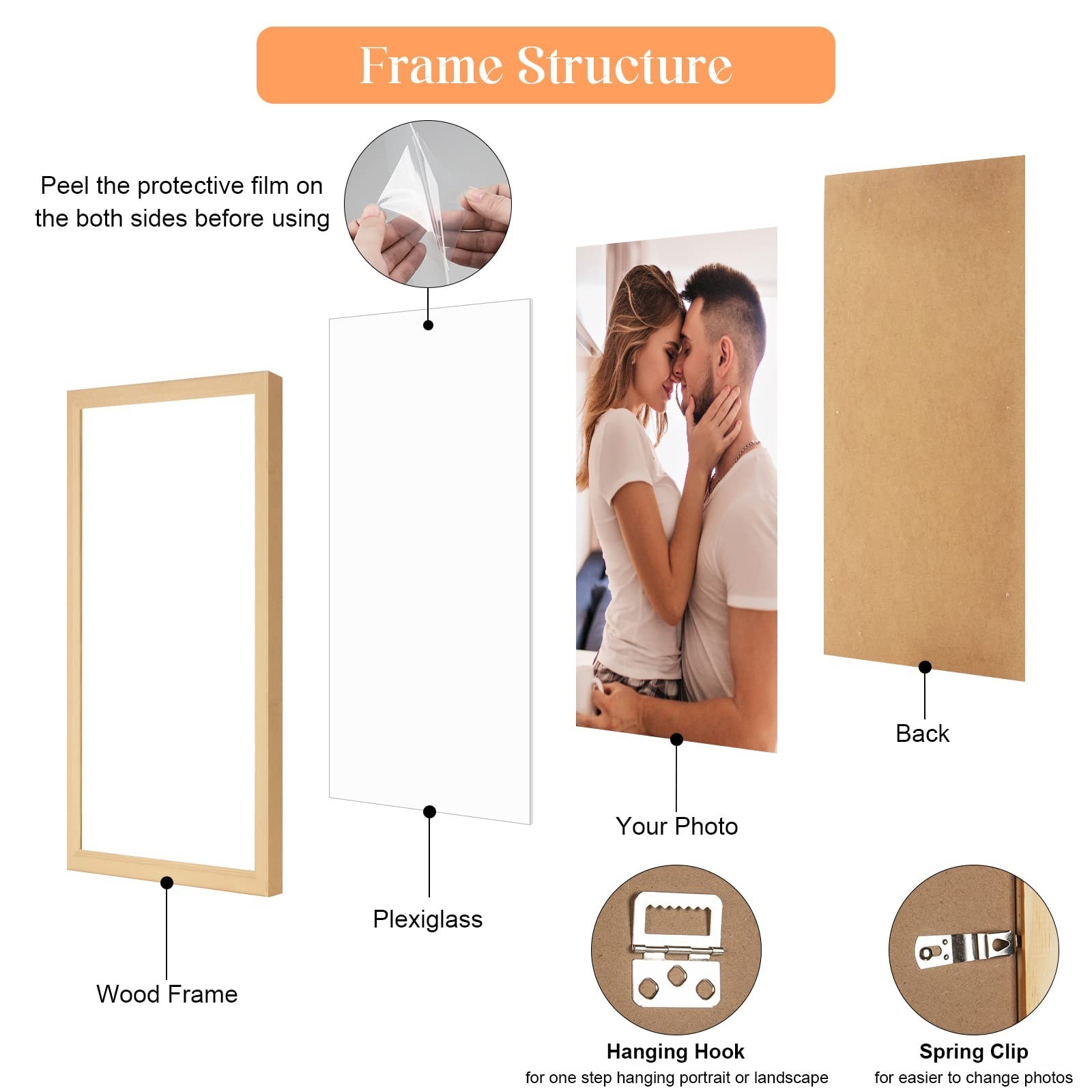 16×20 Wood Picture Frame, Rustic Natural 20x16in Woodgrain Frame, Modern Beig…