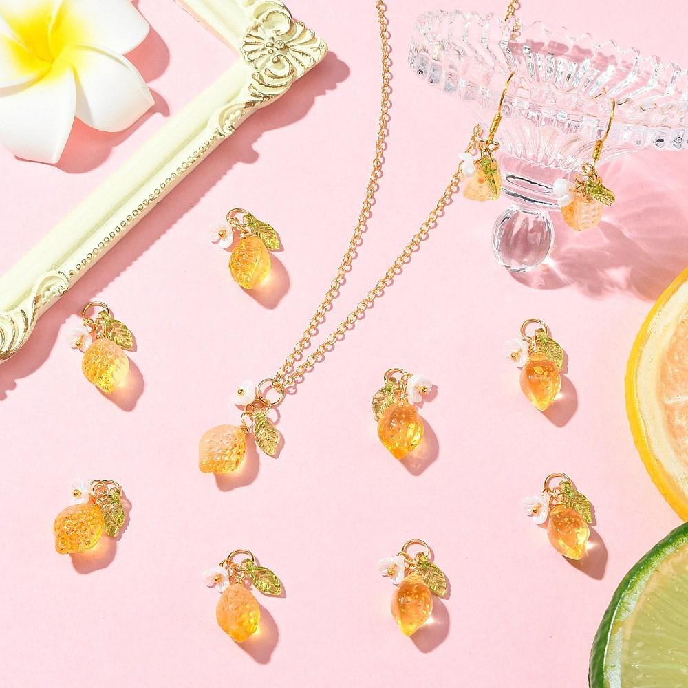 40pcs Glass Lemon Pendants 3D Imitation Fruit Dangle Charms for Jewelry DIY