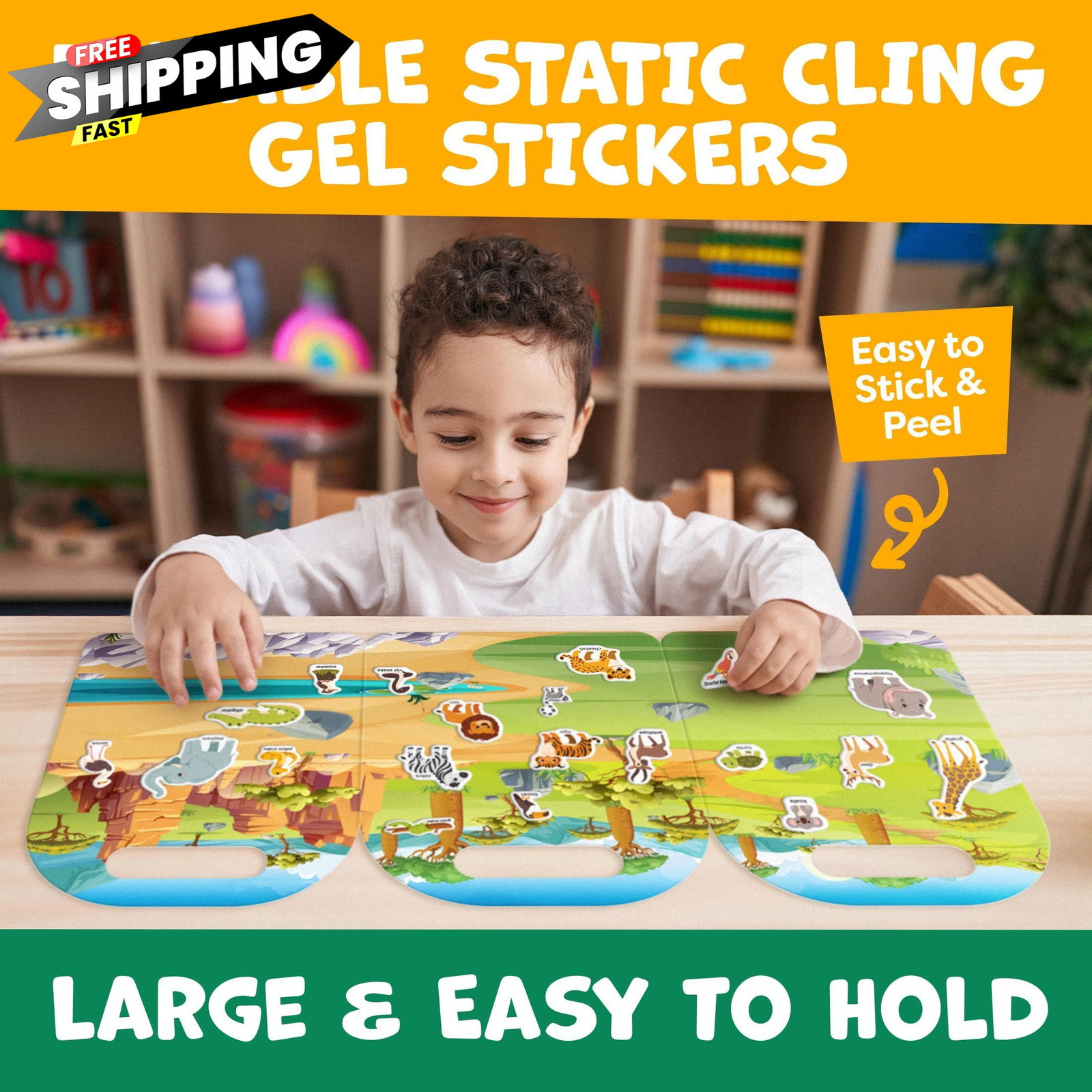 Reusable Sticker Books for Toddlers 1-3, Stickers 22.8″ x 10″, Multicolor