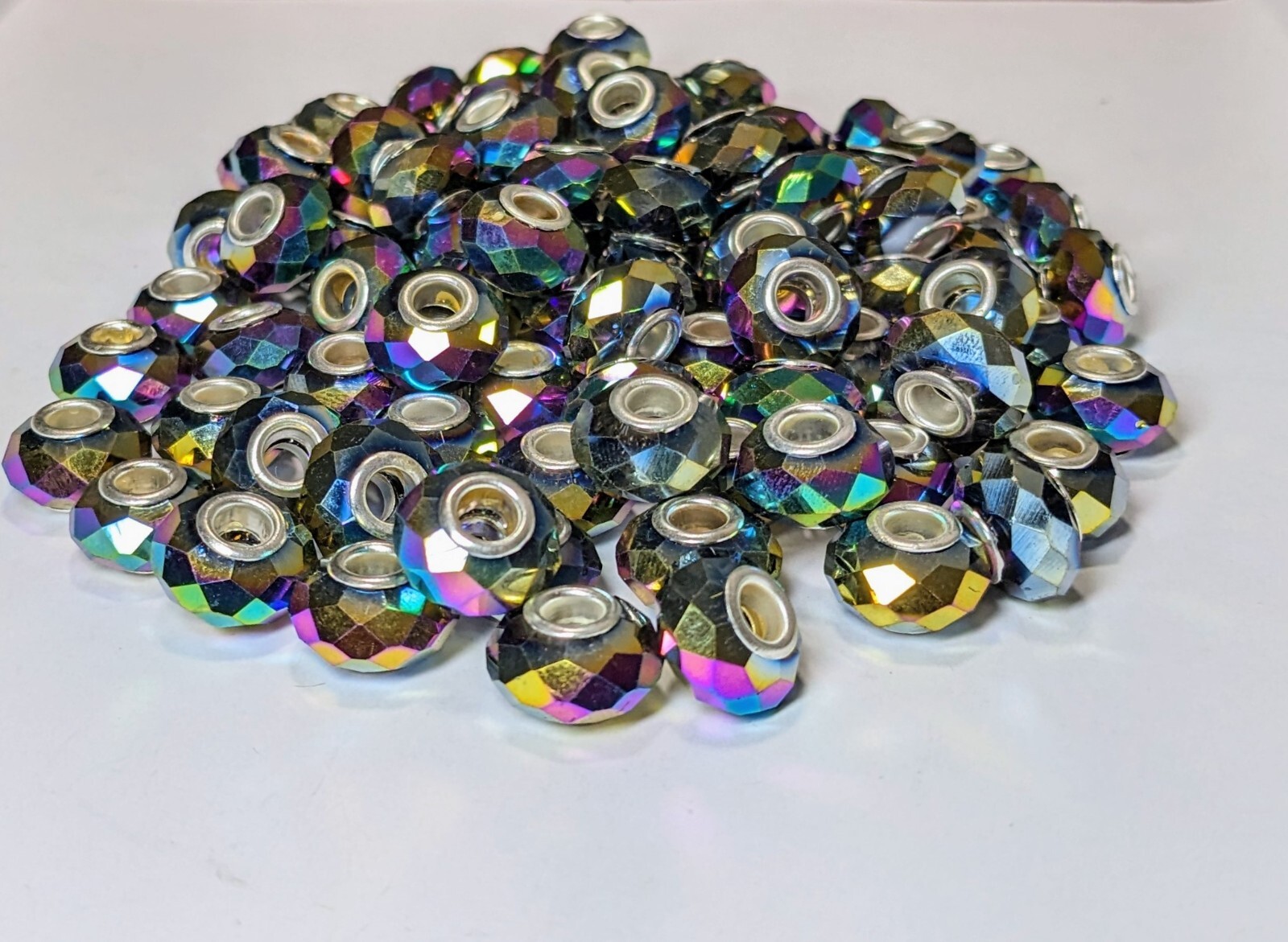 European Beads Rainbow Metallic Large Hole Beads DIY Jewelry 15 mm 10 pcs