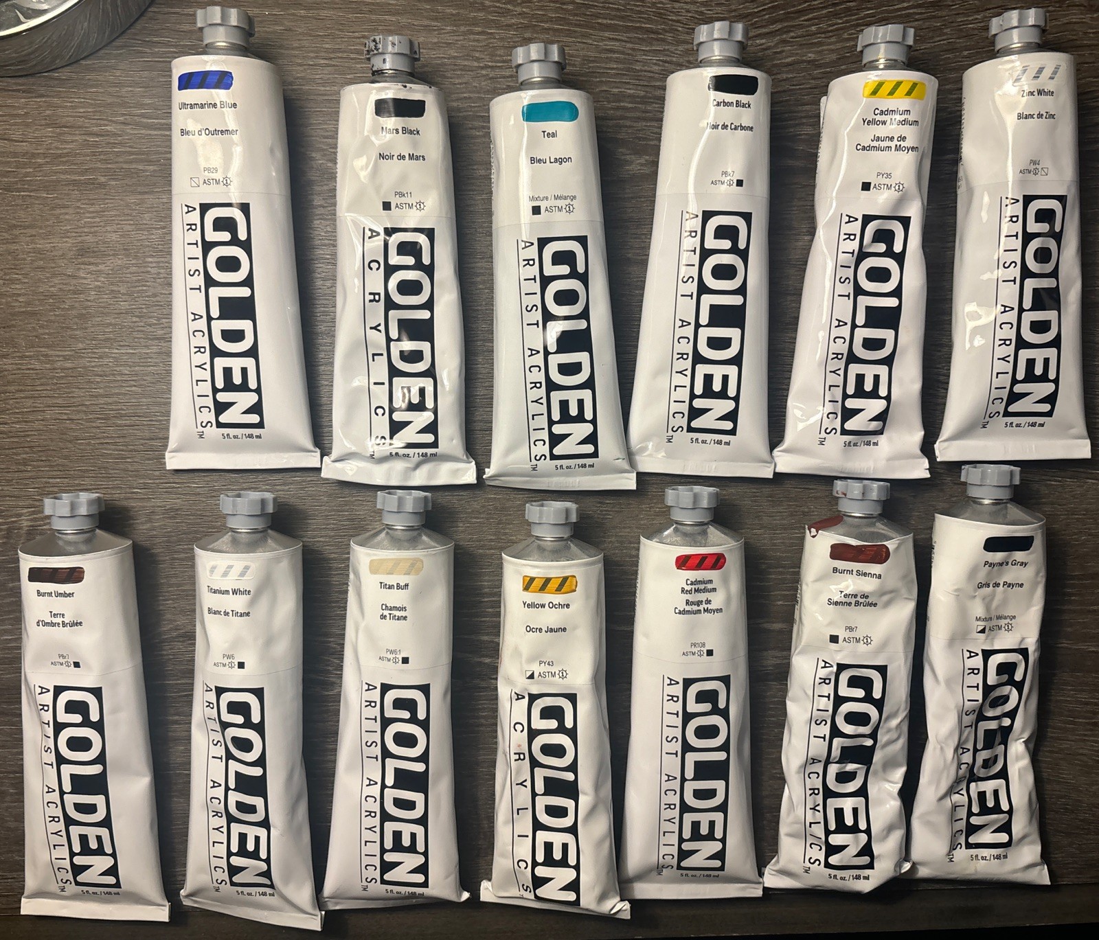 Golden Artist Colors Heavy Duty Acrylics 5 fl. oz. Lot of 13Tubes BRAND NEW C33