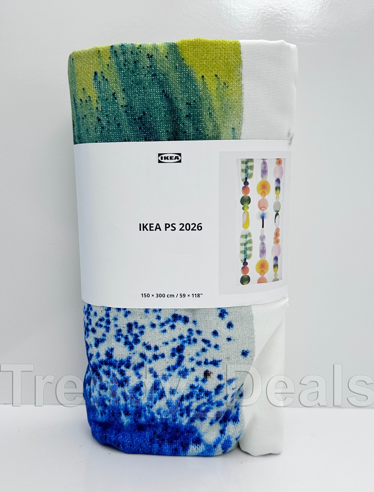IKEA PS 2026 Pre-cut fabric, white/multicolor big pattern, 59×118″ – NEW