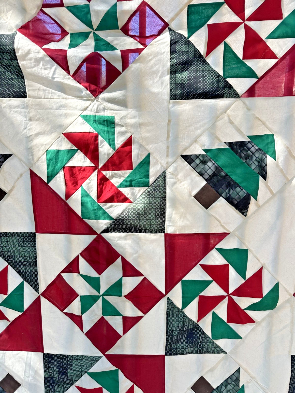 Christmas Wish Pine Tree Cotton Fabric Patchwork quilt top/topper 86×86″