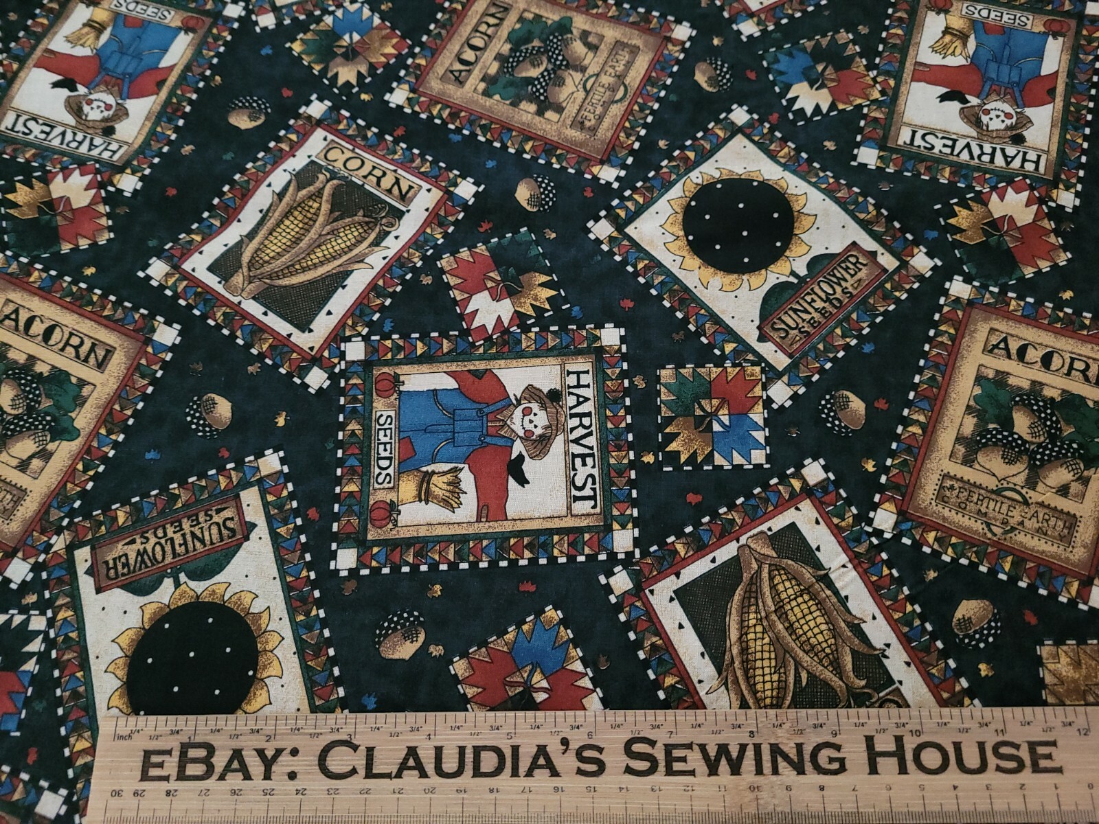 Seed Packet Quilt Block Print BTY Unbranded 58″ Wide 100% Cotton Fabric Black
