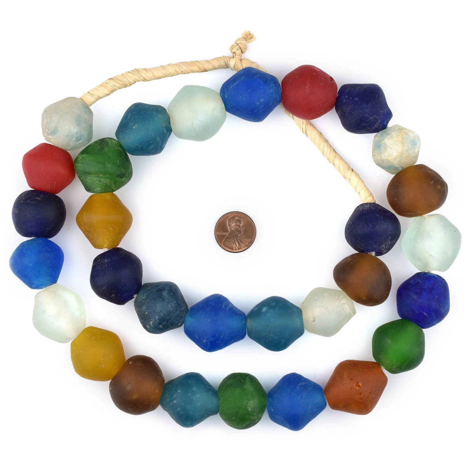 Jumbo Bright Medley Bicone Recycled Glass Beads 25mm Ghana African Sea Glass