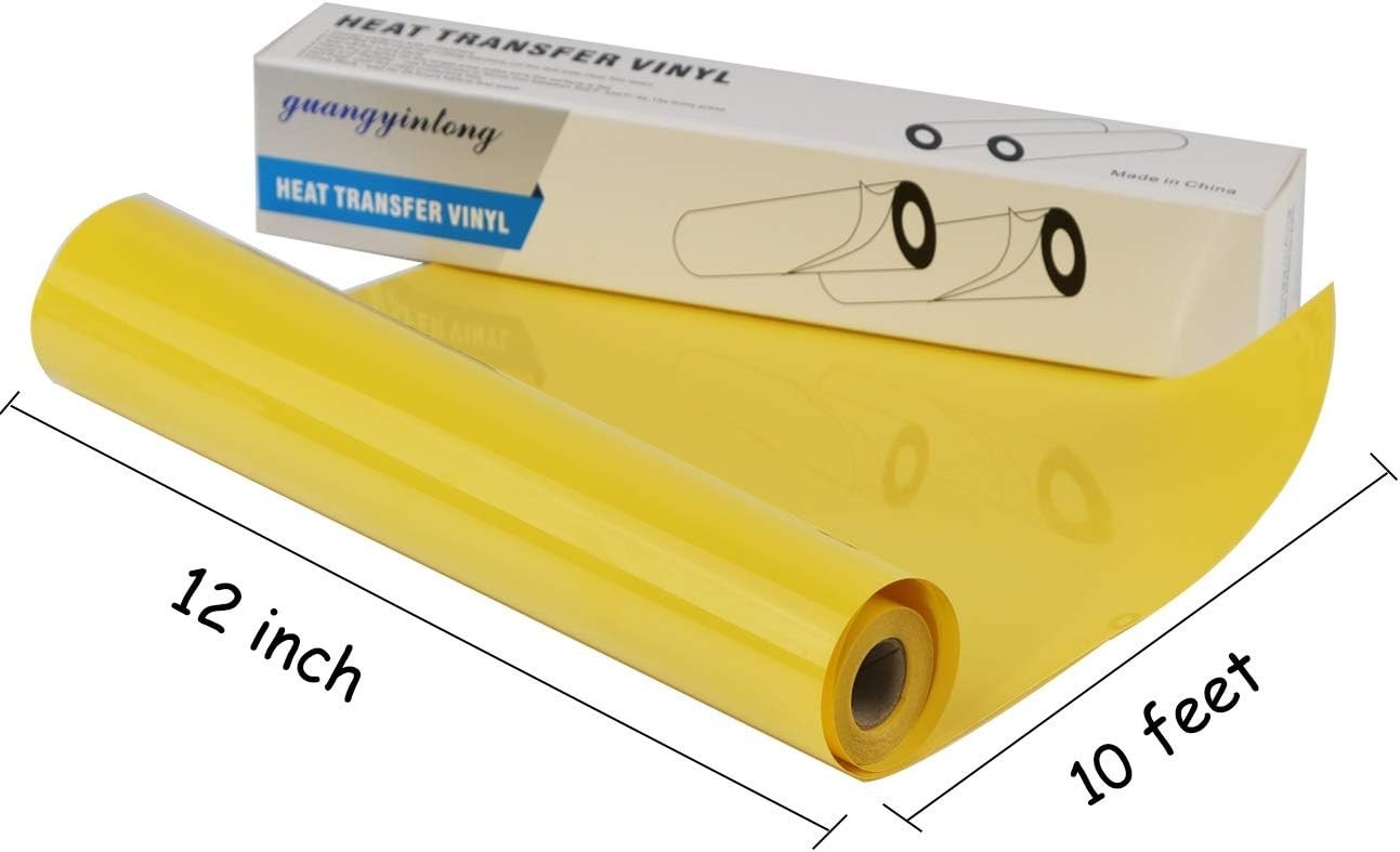 Heat Transfer Vinyl Yellow HTV Rolls, 12″ x 10ft Iron on Vinyl for T-Shirts, …