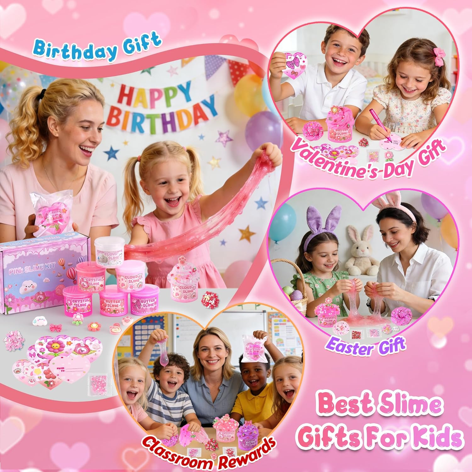 6 Pack Slimes, Pink Slime Kids, Cloud Slime Kit for Girls Ages 8-12, Toys for Gi