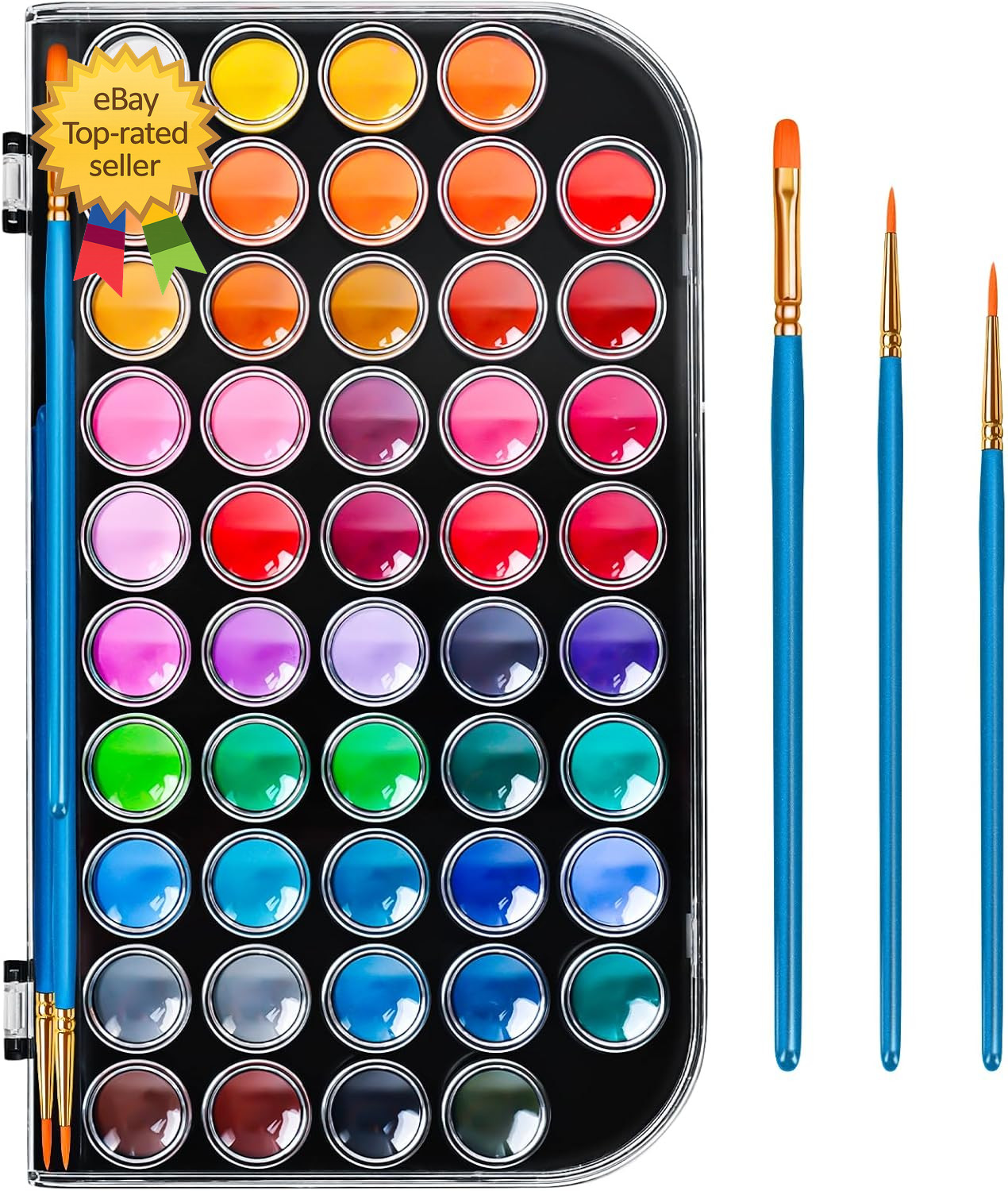 48 Color Solid Watercolor Paint Set with 3 Wooden Brushes Non Toxic Vibrant