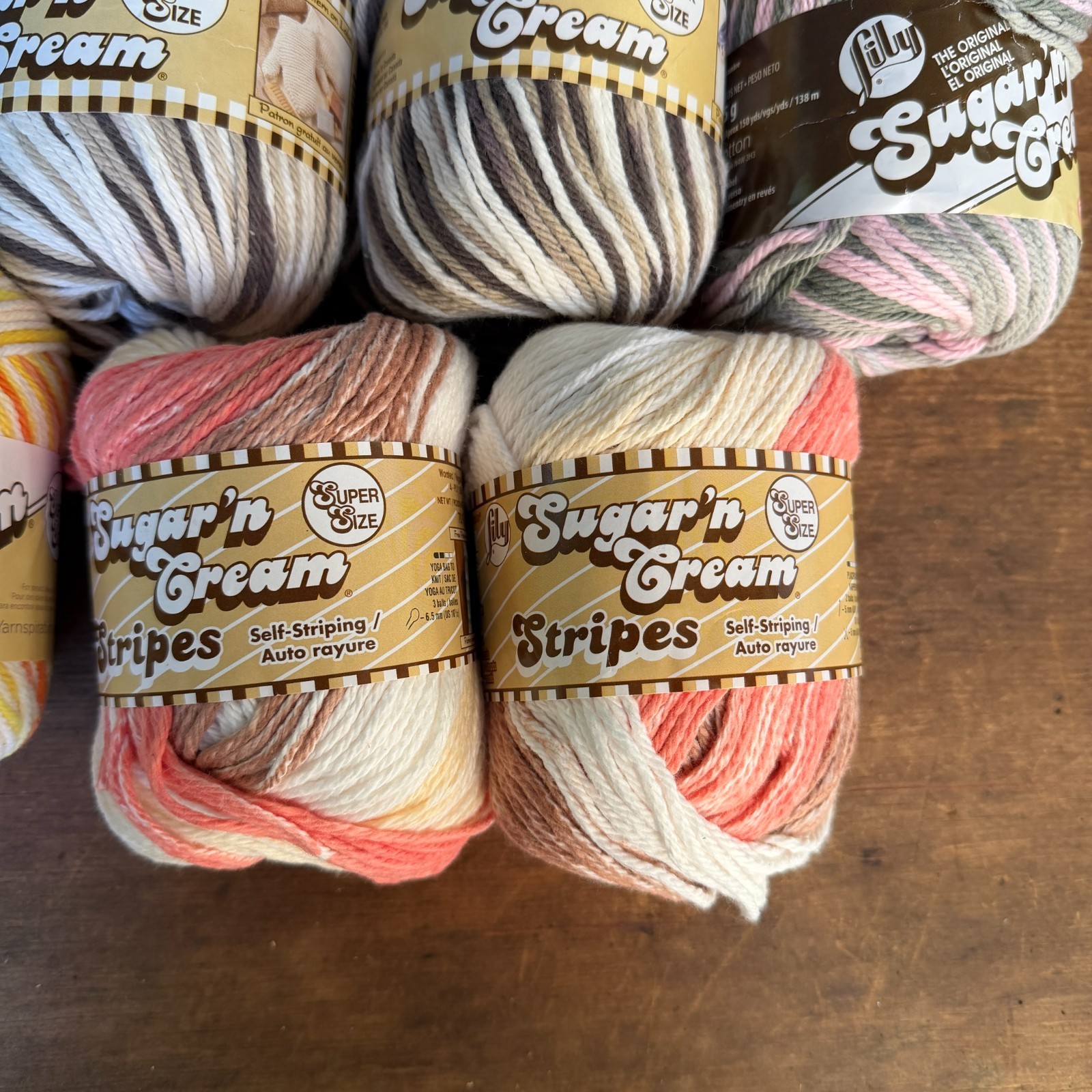 12 Skiens Yarn Lily Sugar and Cream Assorted Colors , Stripes Twist