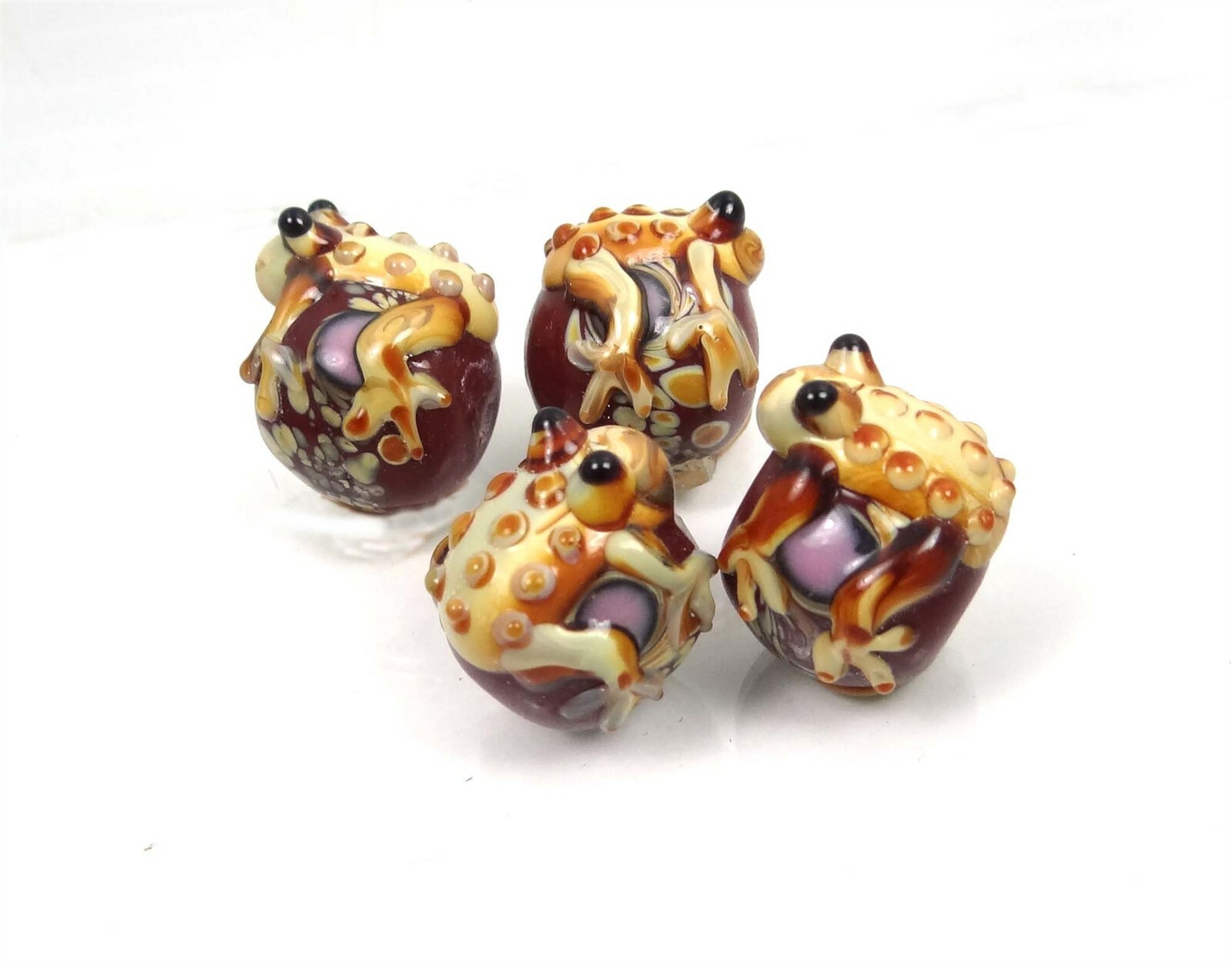4 Handmade Lampwork Frog Hug Ball Red Taffy Swirl 19mm