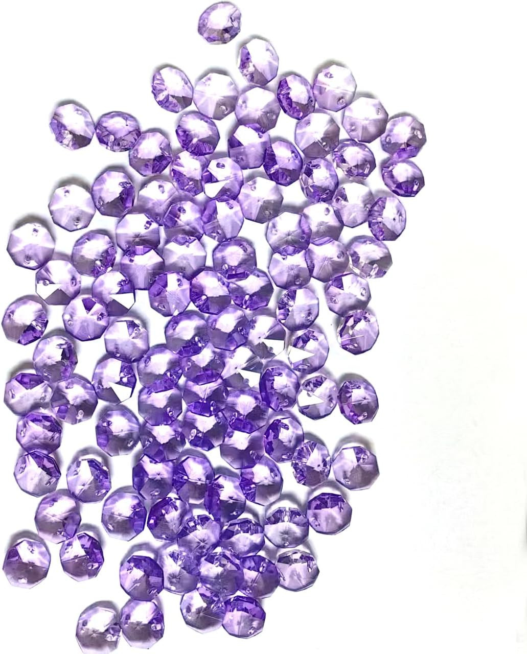 100Pcs 14Mm Crystal Glass Beads Purple 2 Holes Octagonal Drops Chandelier Hangin