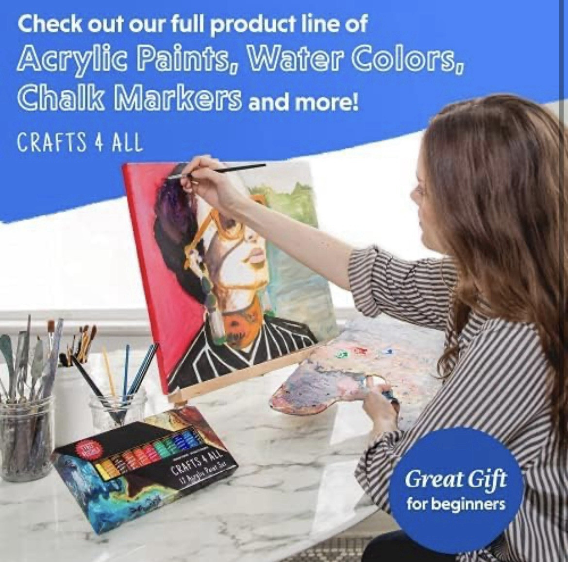 Acrylic Paint Set for Adults and Kids -24 Pack of 12Ml Paints with 3 Art Brushes