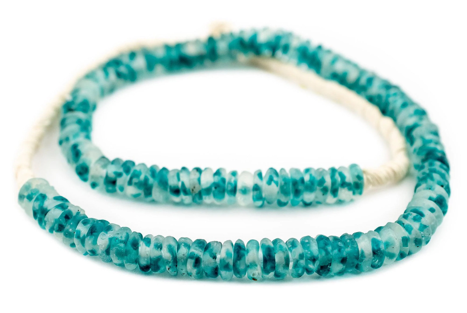 Blue Wave Marine Rondelle Recycled Glass Beads 11mm Ghana African Sea Glass Disk