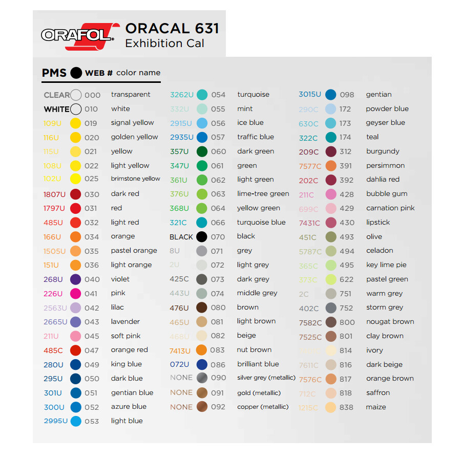 Oracal 631 Vinyl for Indoor Signs Graphics Wall Art Removable – 24in x 10yd Roll