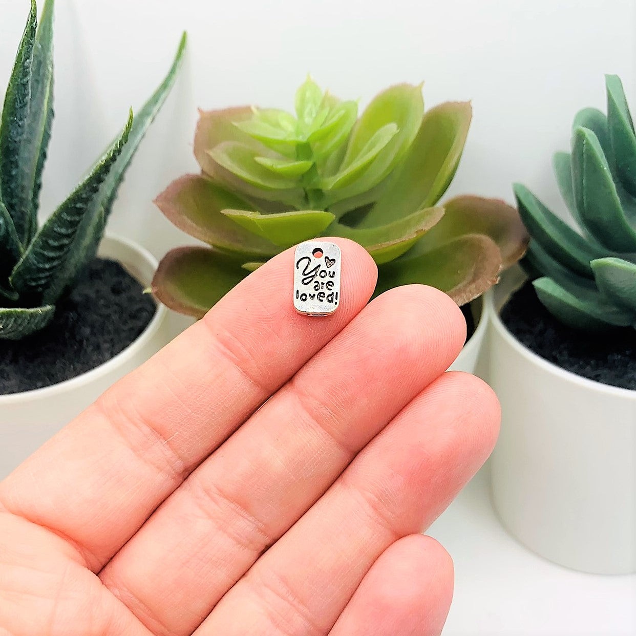 Tiny Silver You Are Loved Affirmation Charms, 11x7mm – US Seller