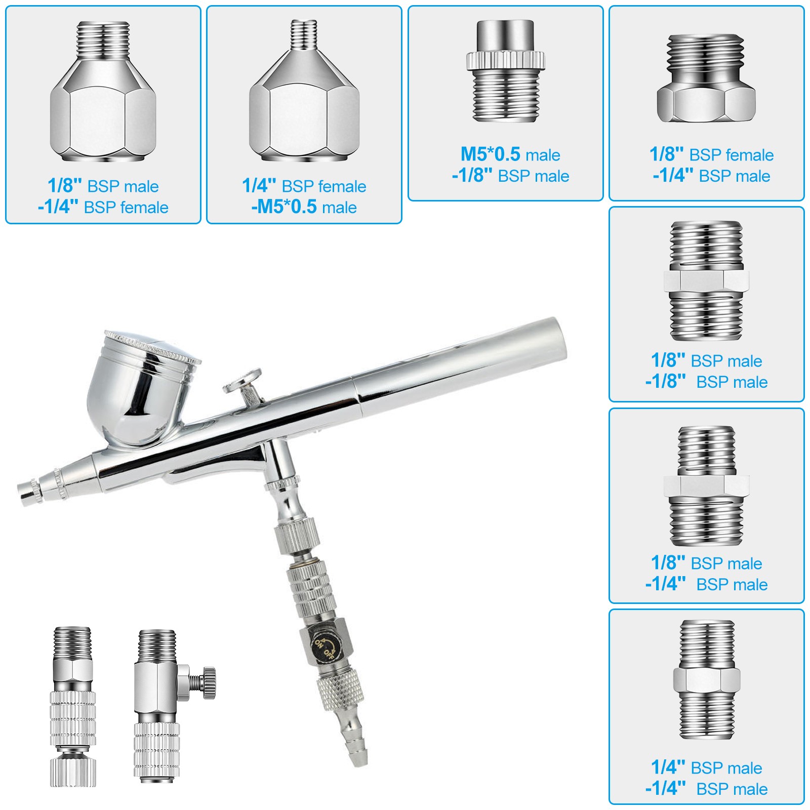 14x Airbrush Quick Release Adapter 1/8″ 1/4″ BSP Male Female Air Hose Connectors