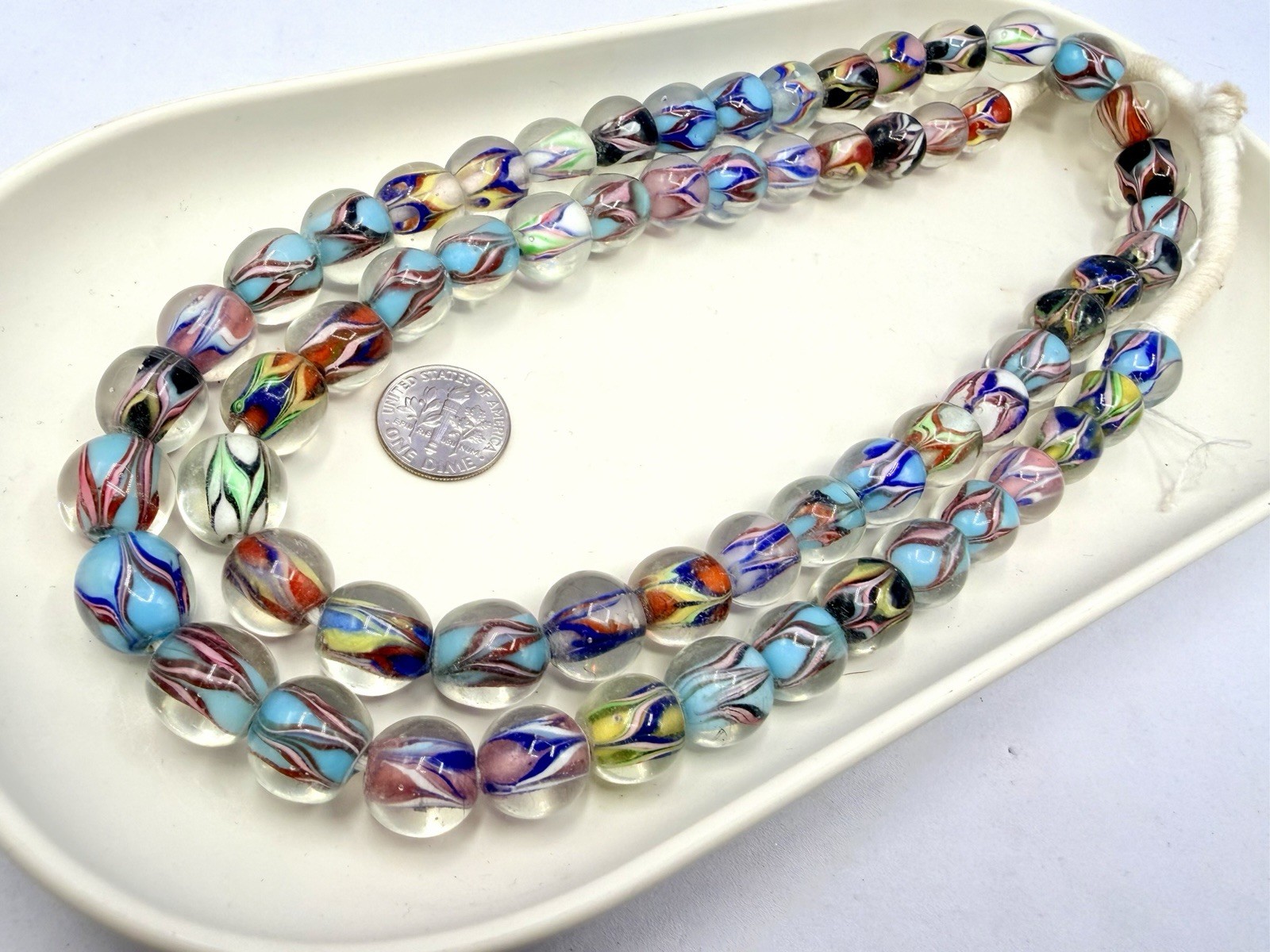 62 Pcs 12mm Glass Swirl Marble Beads Clear Colorful Rare Jewelry Making C