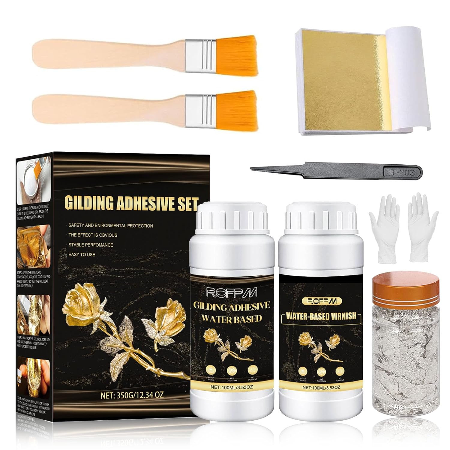 Gilding Adhesive Set Gold Leaf Sheets for Art 100ml Water Based Metal Leaf Glue