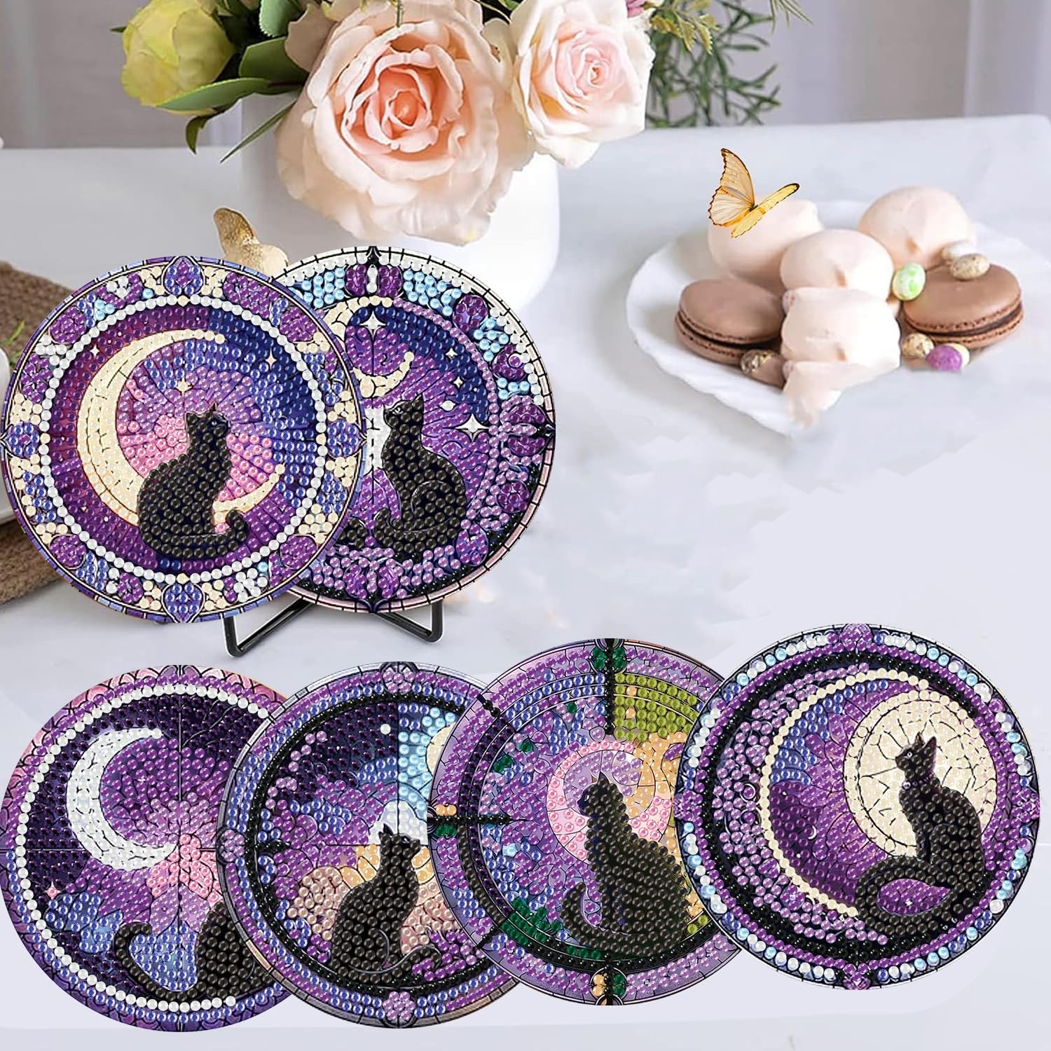Diamond Art Coasters Kits for Adults – 6 PCS Cat DIY Coaster Diamond Art Kit wi,