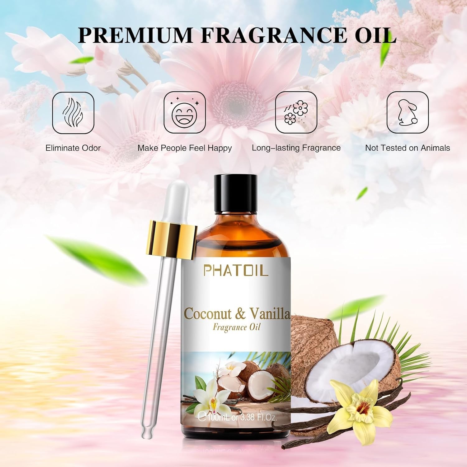 Cruelty-Free 3.38FL.OZ Coconut & Vanilla Fragrance Oils – Versatile Aromatherapy
