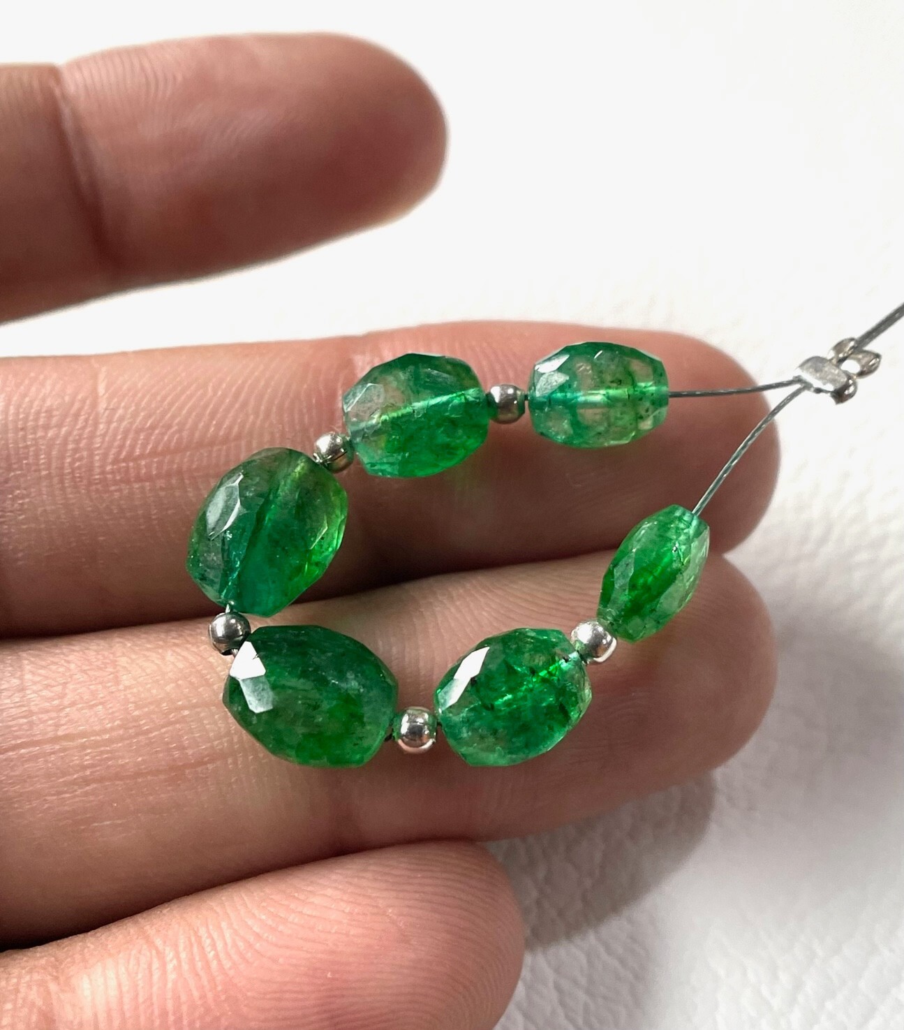 10-12 mm.Natural Zambian Emerald Briolette Faceted Oval Beads Gemstone 6 Pieces