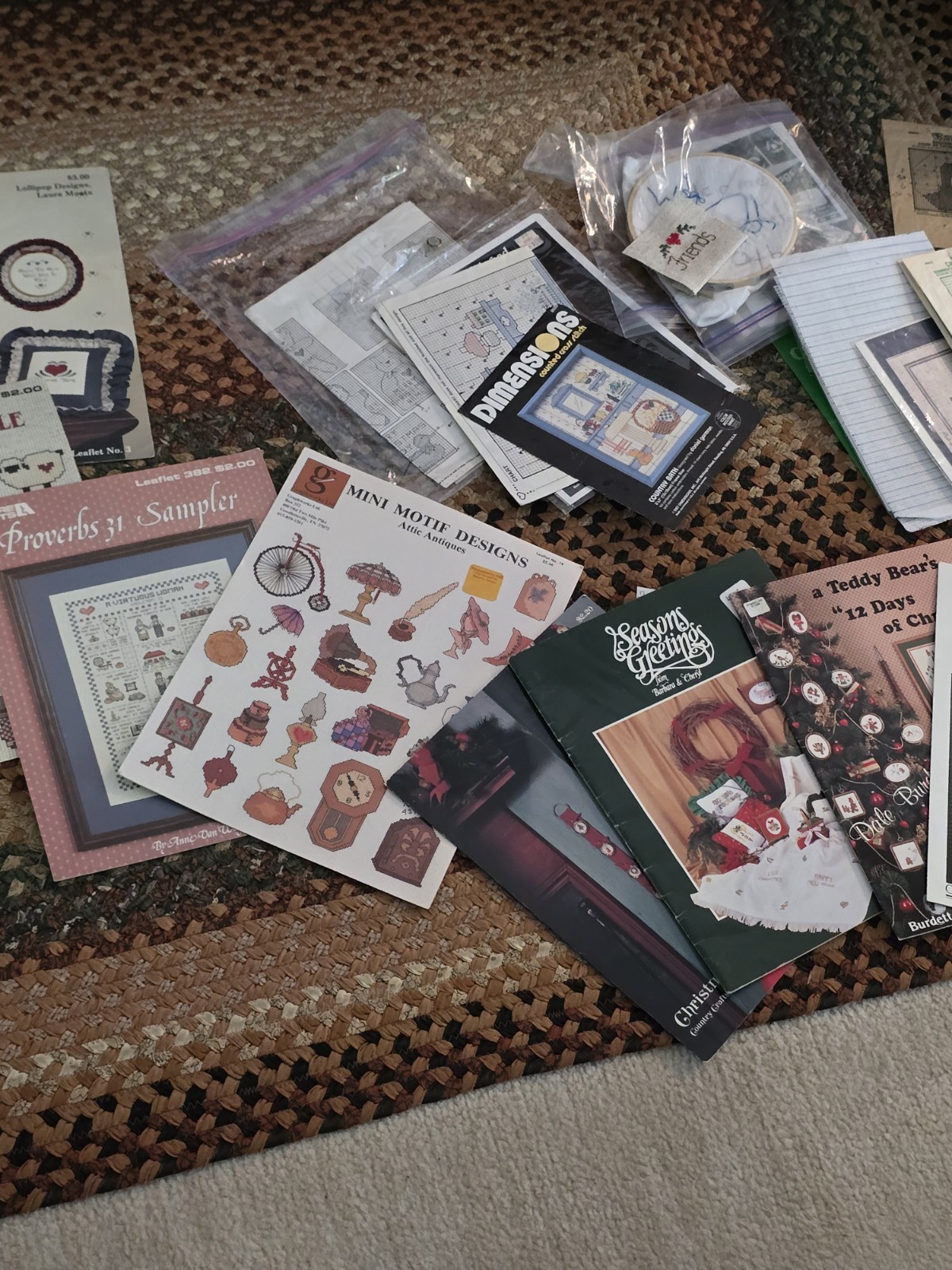 Huge Vintage Lot Of Needlepoint Embroidery 20+ Books, Tons Of Patterns, Supplies