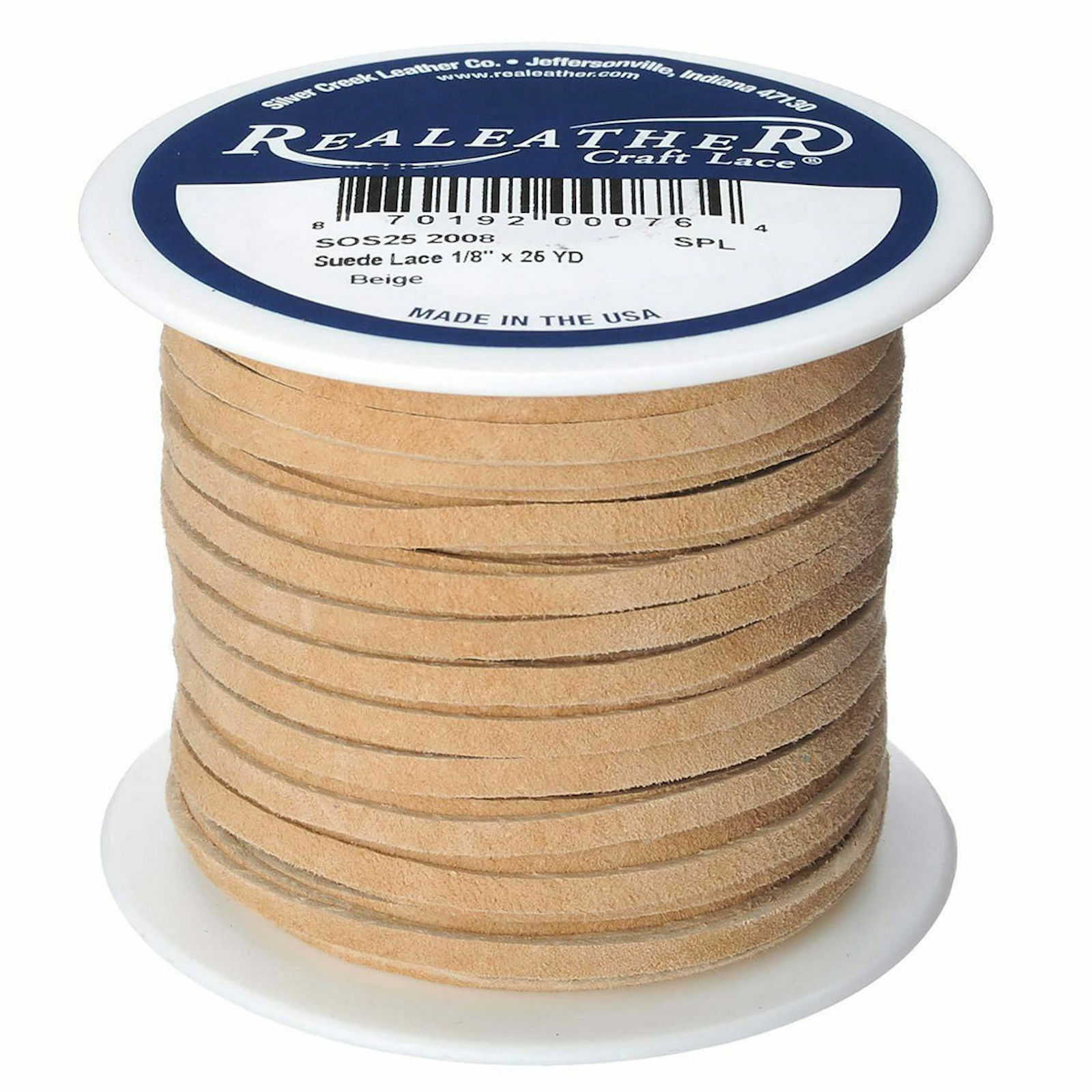 Suede Craft Lace Beige 1/8″ x 25 yds. by Silver Creek Realeather Made in USA