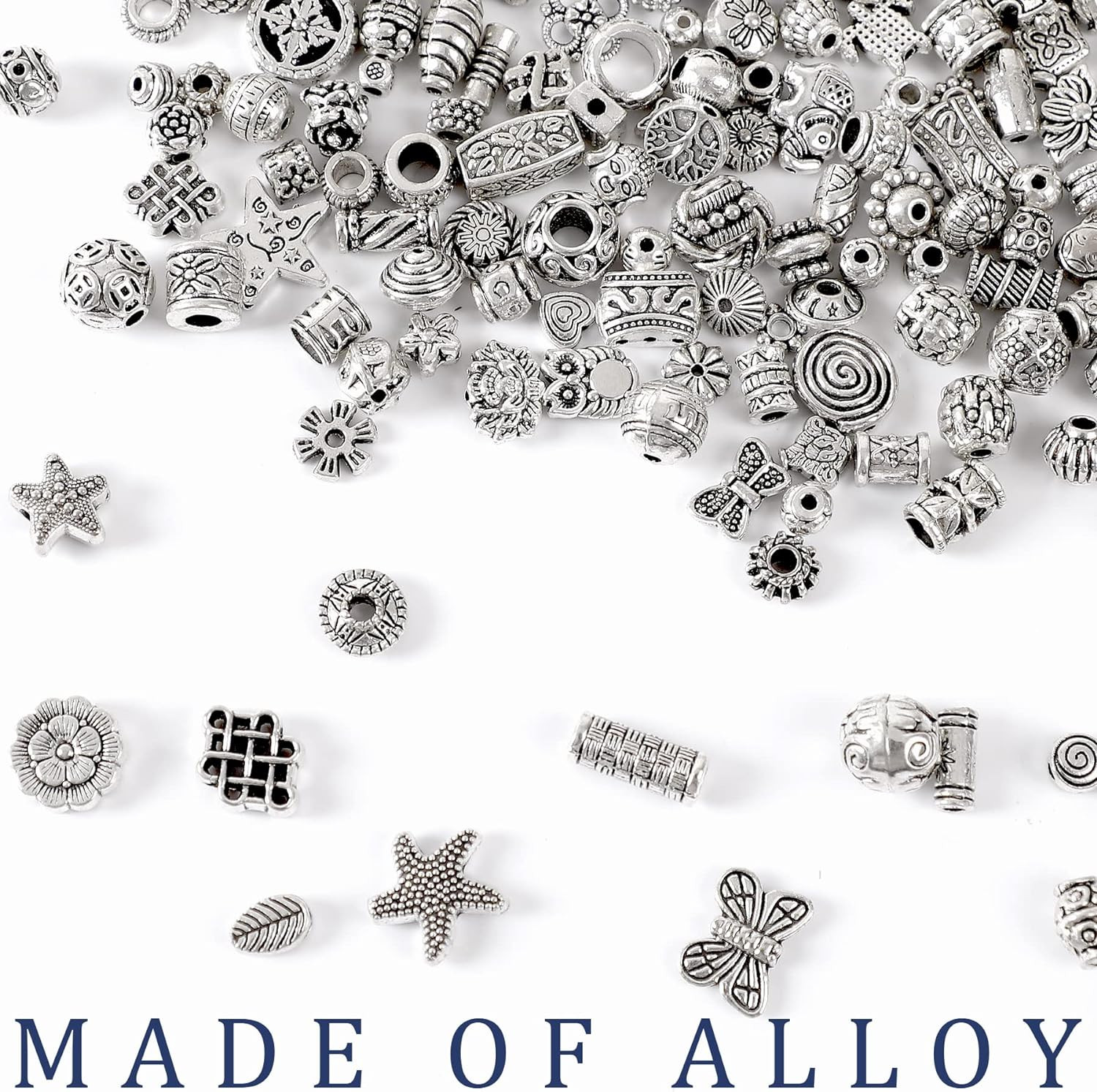 300Pcs Silver Spacer Beads for Jewelry Making Metal Tibetan Antique Beads Bracel