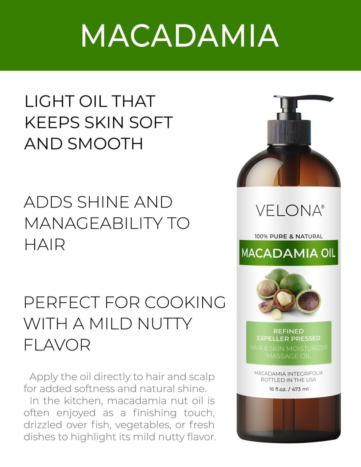 Macadamia Nut Oil By Velona 2oz-7lb Refined Expeller pressed Skin Hair Body Face
