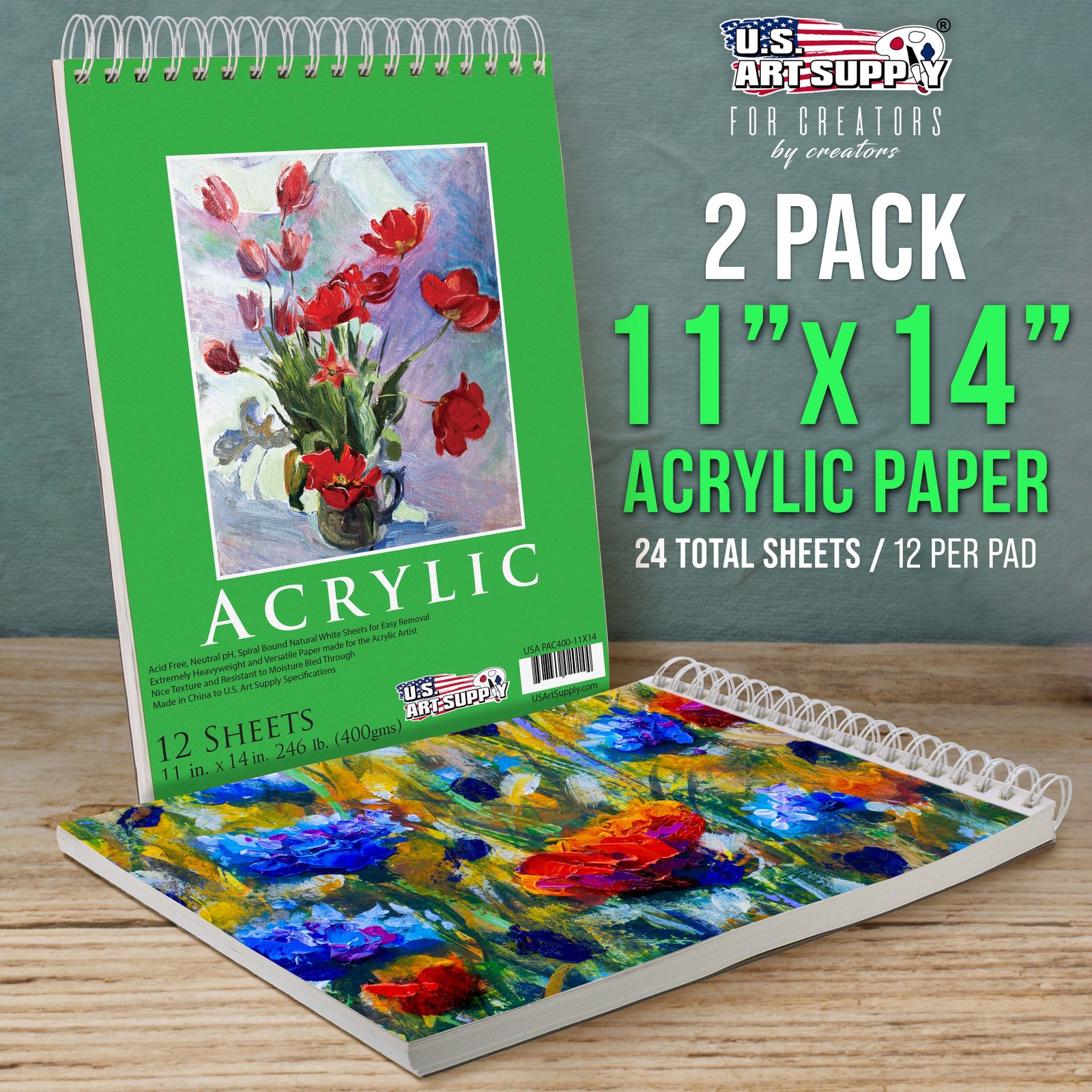 11″ x 14″ Extra Heavy-Weight Acrylic Painting Paper Pad 246lb 12-Sheets (2-Pads)