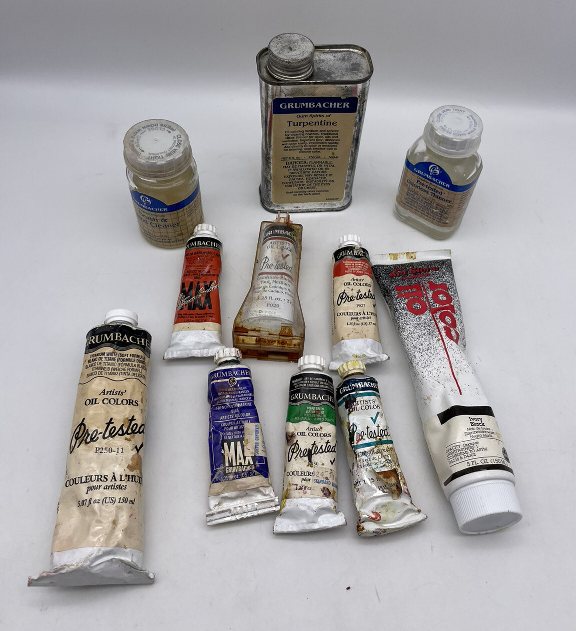 Vintage Grumbacher Pre tested and Max Oil Colors Thinner Cleaner Turpentine Used