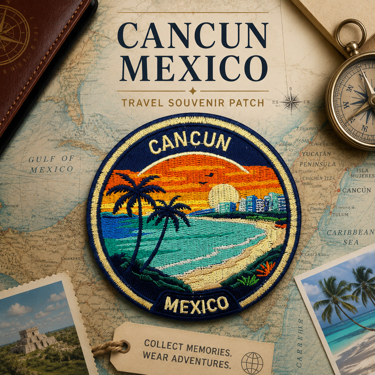 Cancun Mexico Patch 3” Iron On Embroidered Travel Souvenir Badge