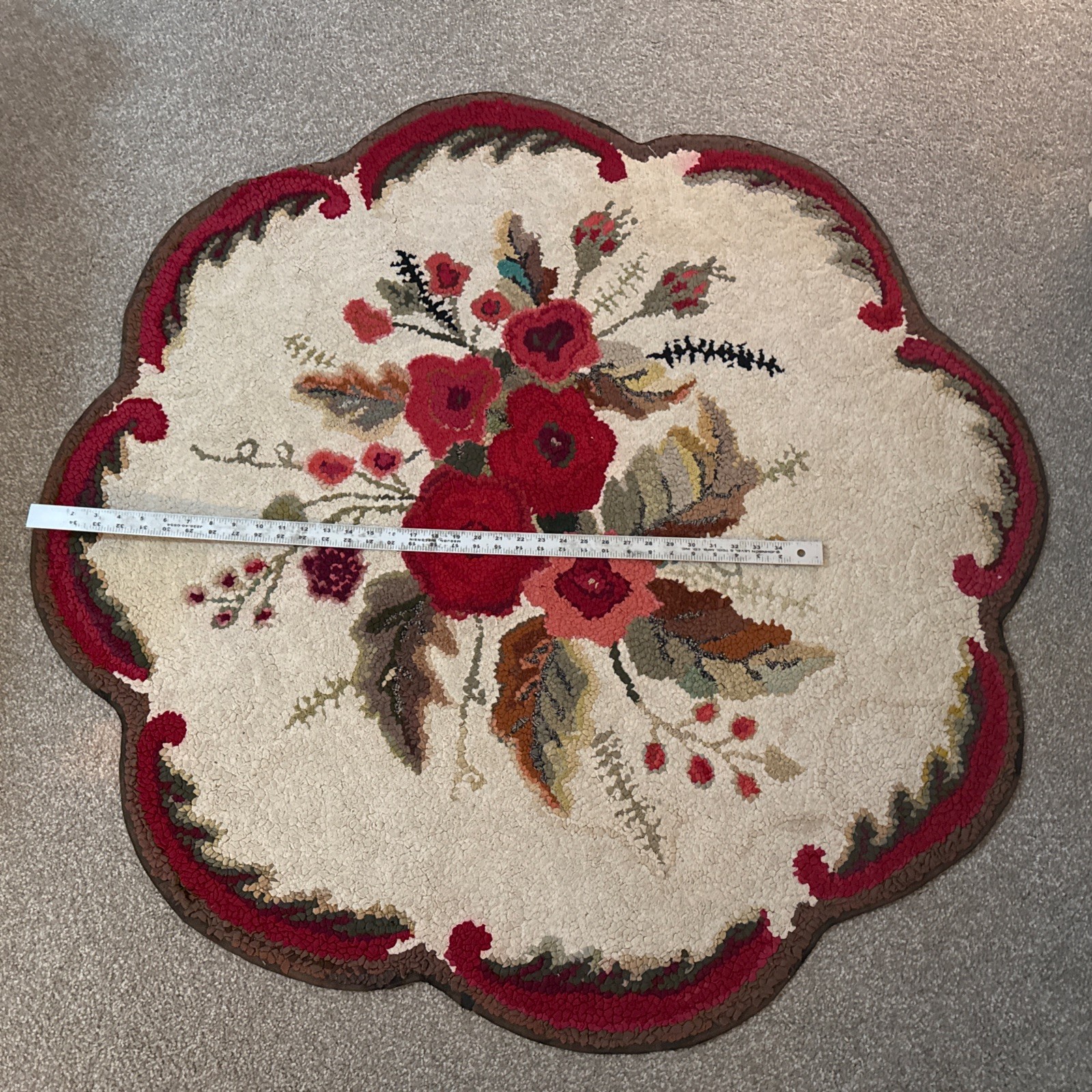 handmade crocheted 46” x 46″ rose rug Flowers Floral Accent Rug