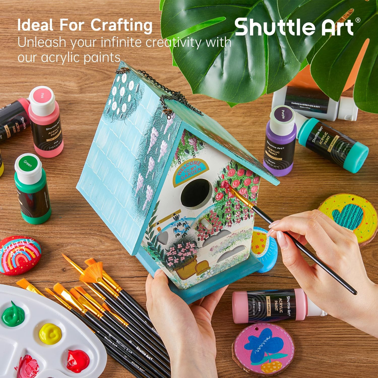 36 Colors Acrylic Paint Set With Brushes & Palette For Artists Kids & Adults NEW
