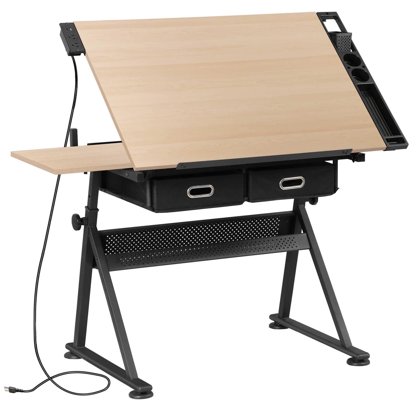 Adjustable Artist Table Tilted Tabletop Drafting Stool & Storage Drawer Natural