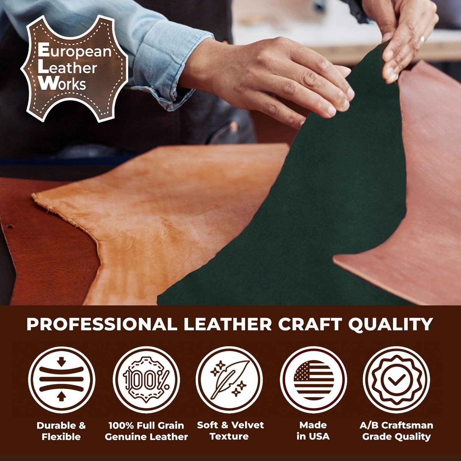 Suede Cowhide 2-4 oz (1-1.6mm) – Pre-Cut Premium A/B Grade Grain Leather USA Mad