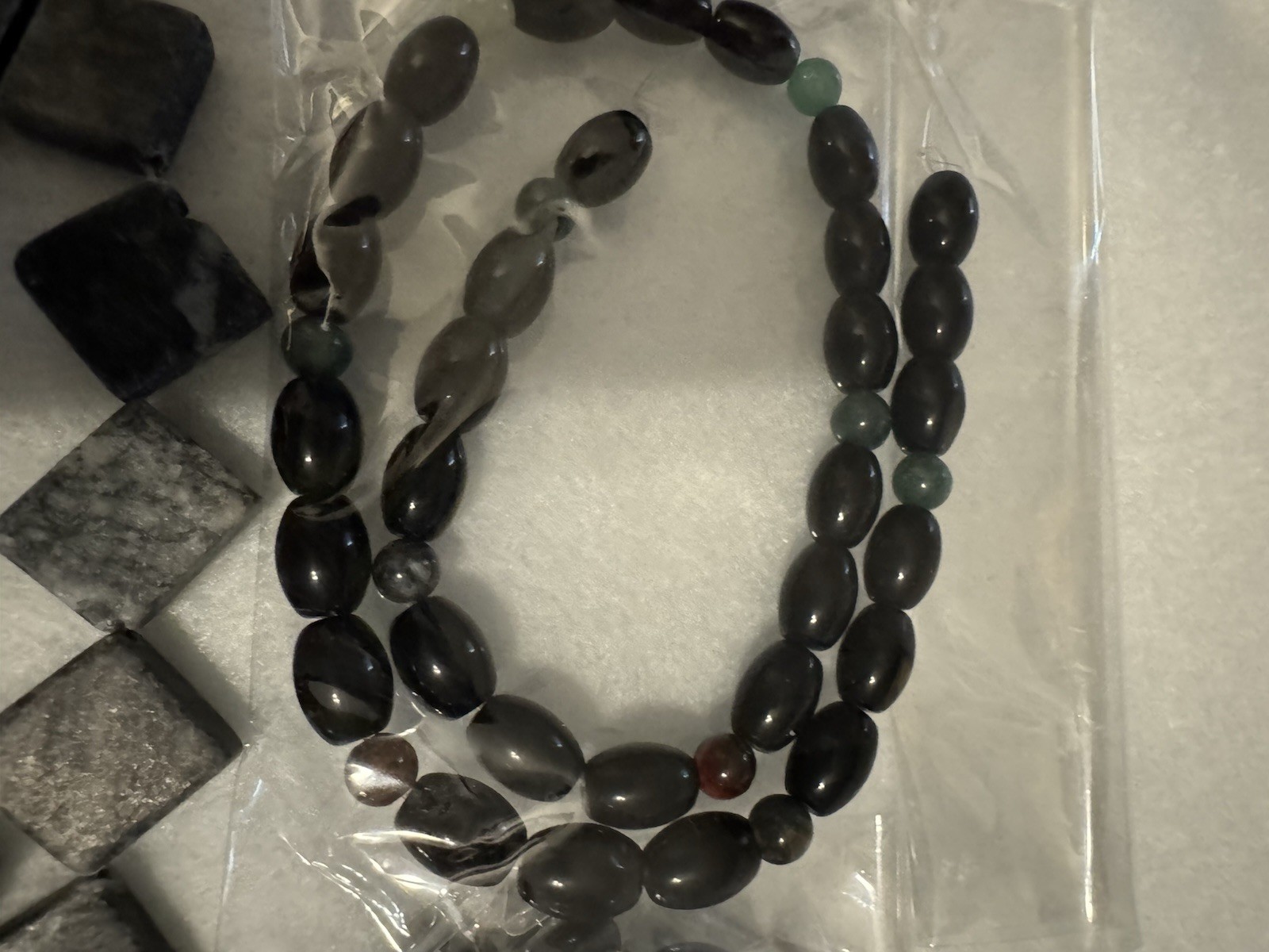 Nice Bulk Lot Of Natural Stone Black And Gray Beads; Obsidian, Marble, And More