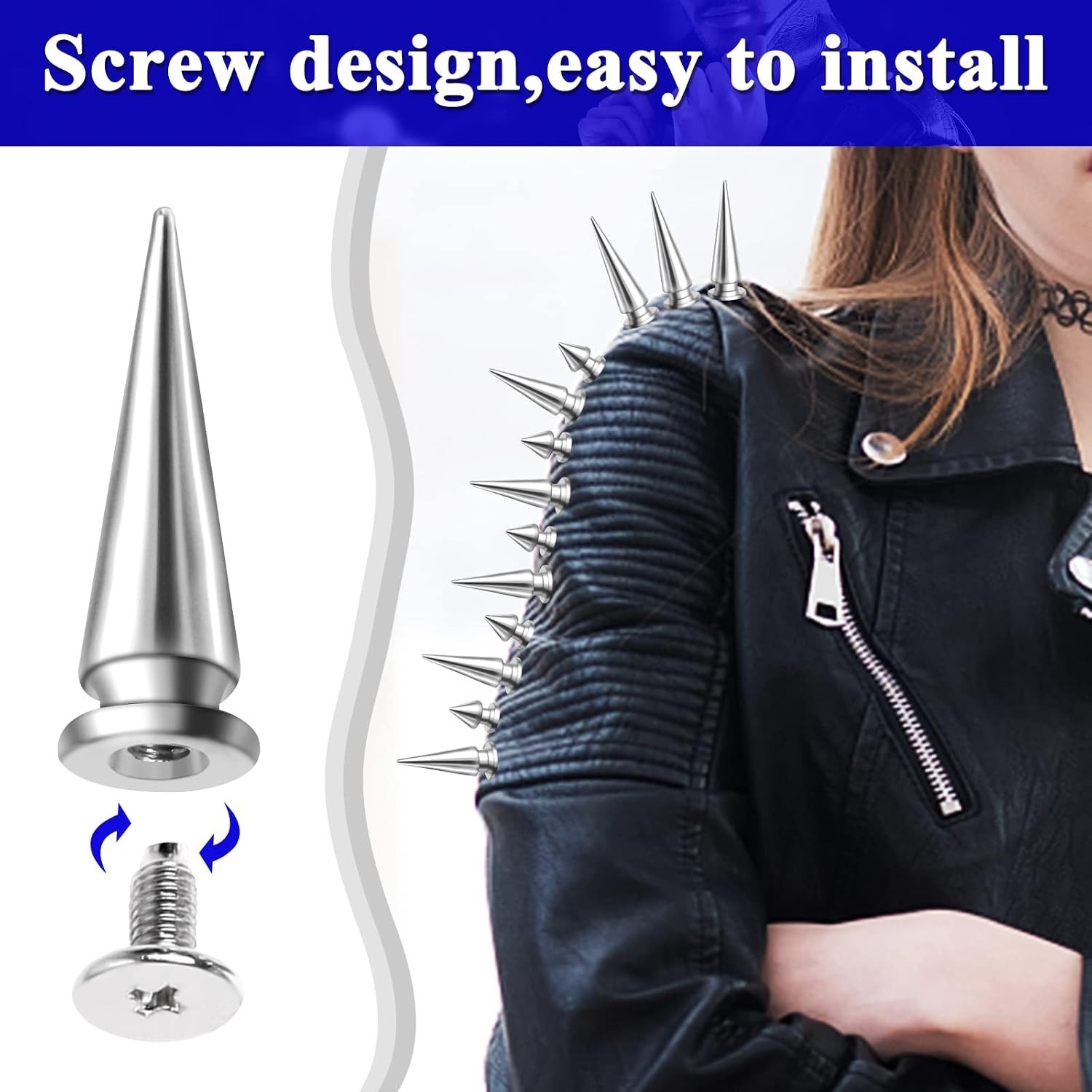 200 Sets Silver Cone Spikes Assorted Sizes Screw Back Studs Punk Rock Rivets