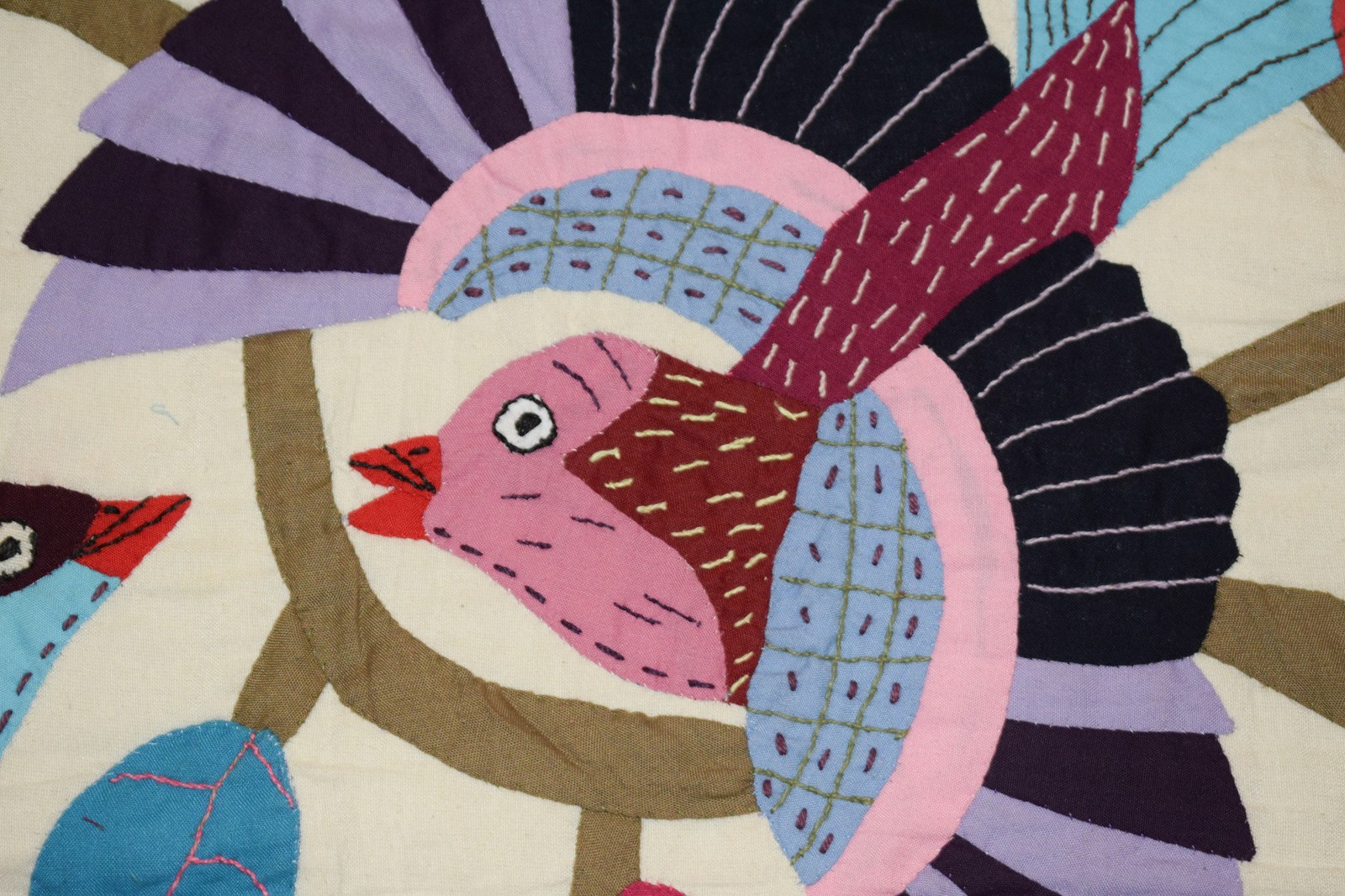 Egyptian Khayamiya Patchwork Wall Hanging Tapestry Maroon Peacock Floral