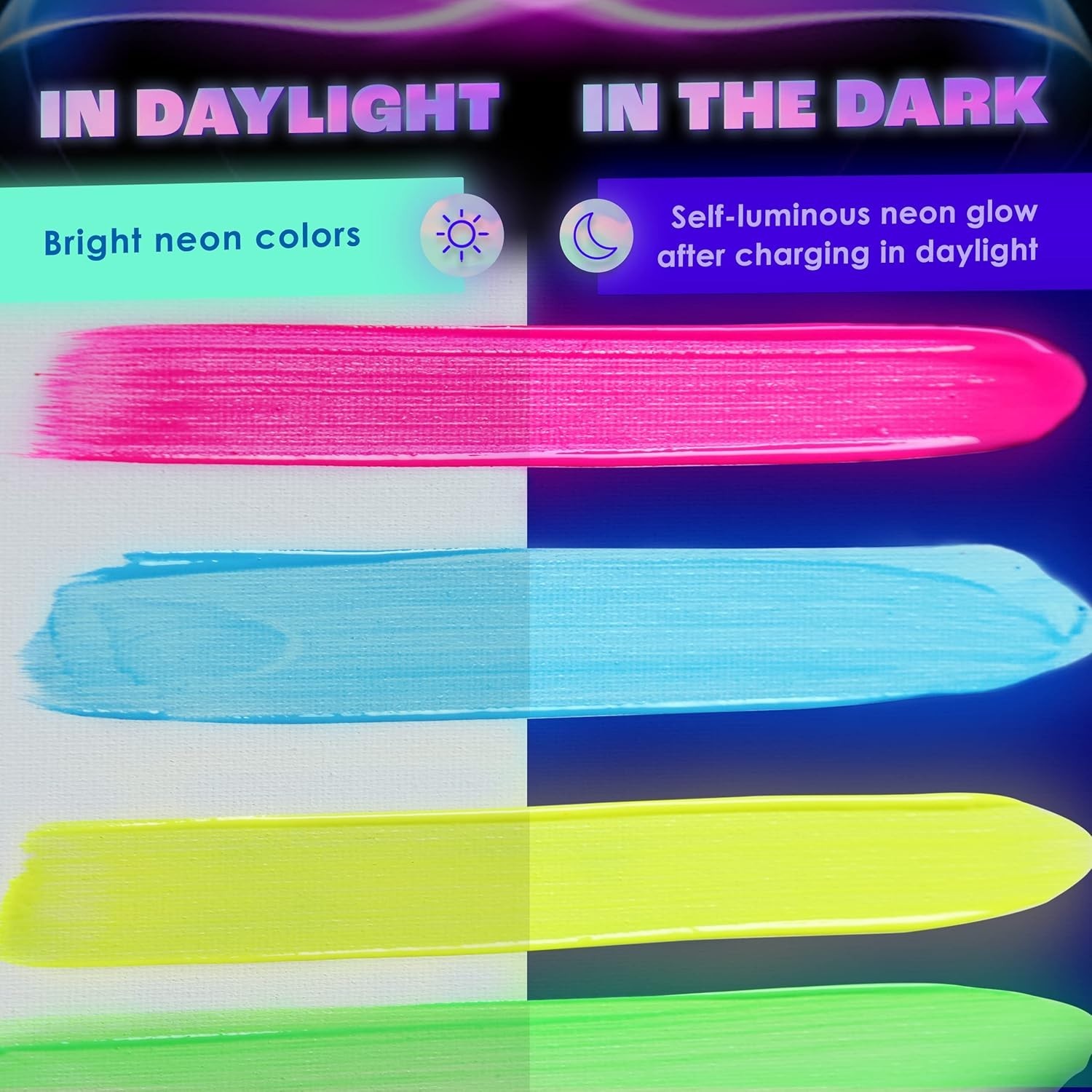 Glow in The Dark Acrylic Paint Set – 8 Vibrant Colors for Indoor & Outdoor Use