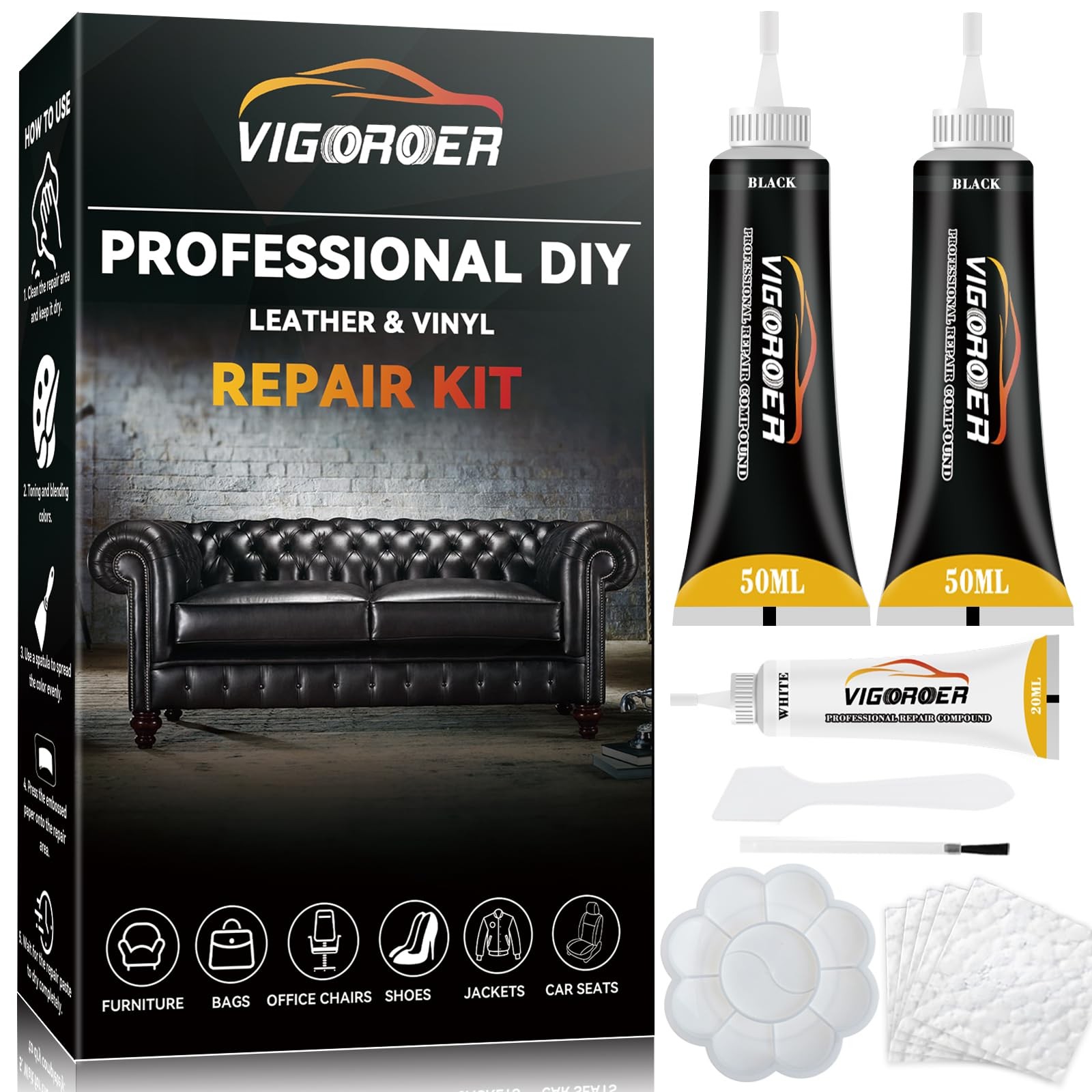 Black Leather Repair Kit for Furniture, Leather Seat Repair Kit for Cars, Easily