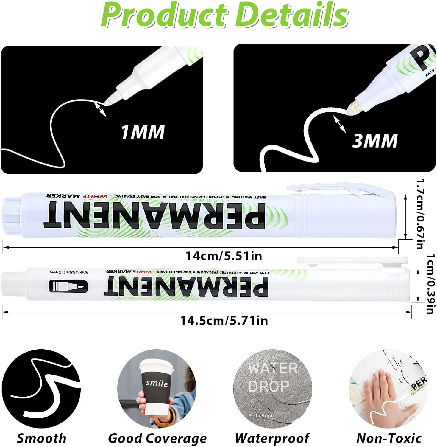 Sibba Acrylic White Paint Pens, 6 Pack White Permanent Marker for Wood
