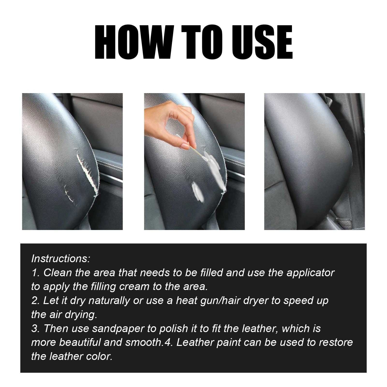 Advanced Leather Repair Kit Filler Vinyl DIY Car Seat Patch Sofa Rip Holes 20ml