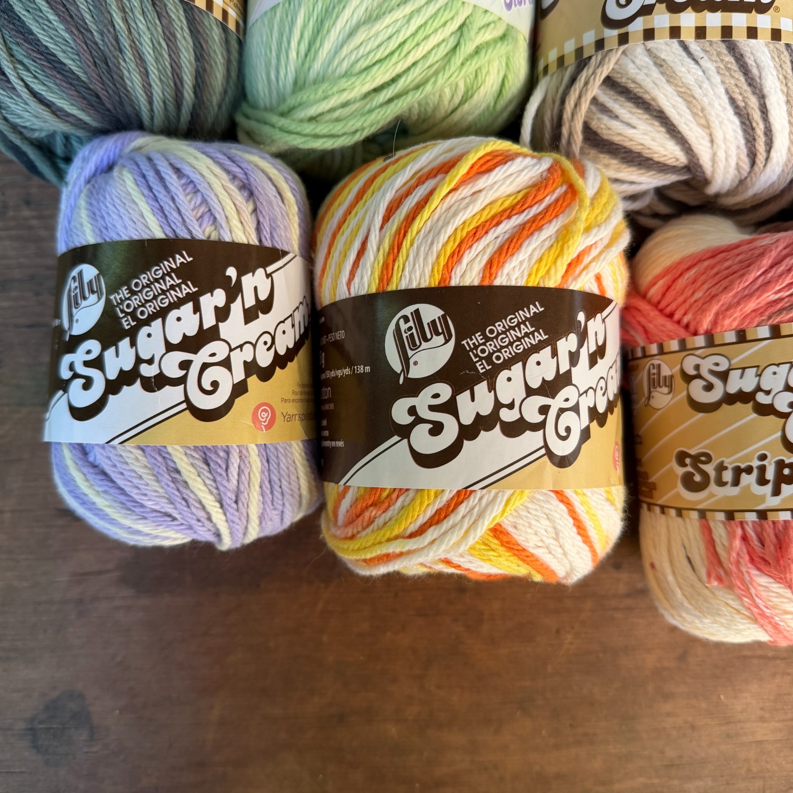 12 Skiens Yarn Lily Sugar and Cream Assorted Colors , Stripes Twist