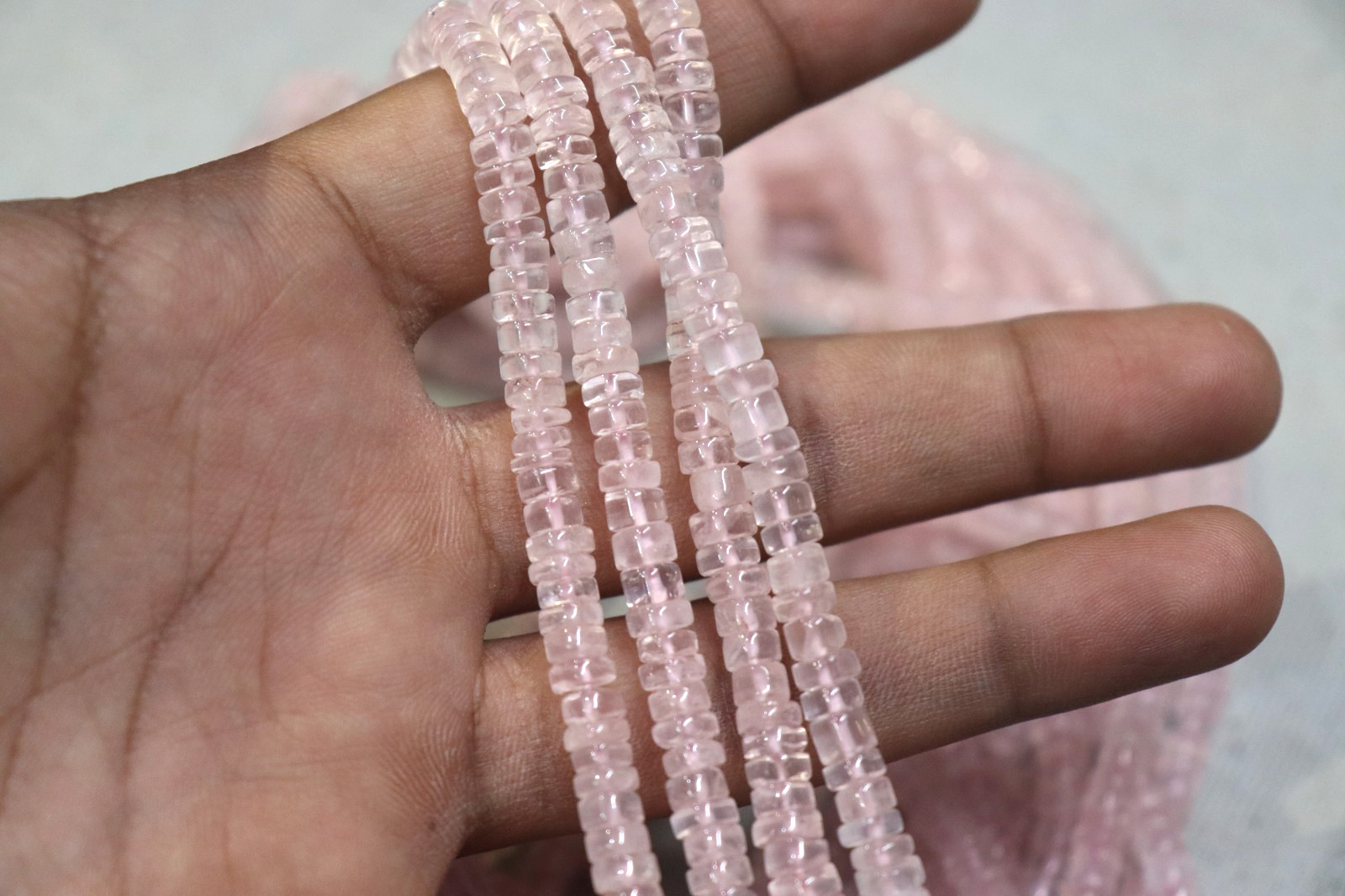 Natural Rose Quartz Rondelle Beads 4–6 mm | 13 Inch Strand | Pink Gemstone